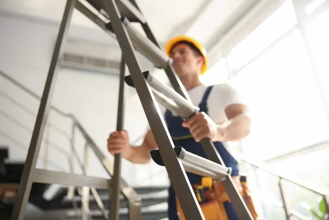 leitern-vergleich handwerker stellt leiter auf