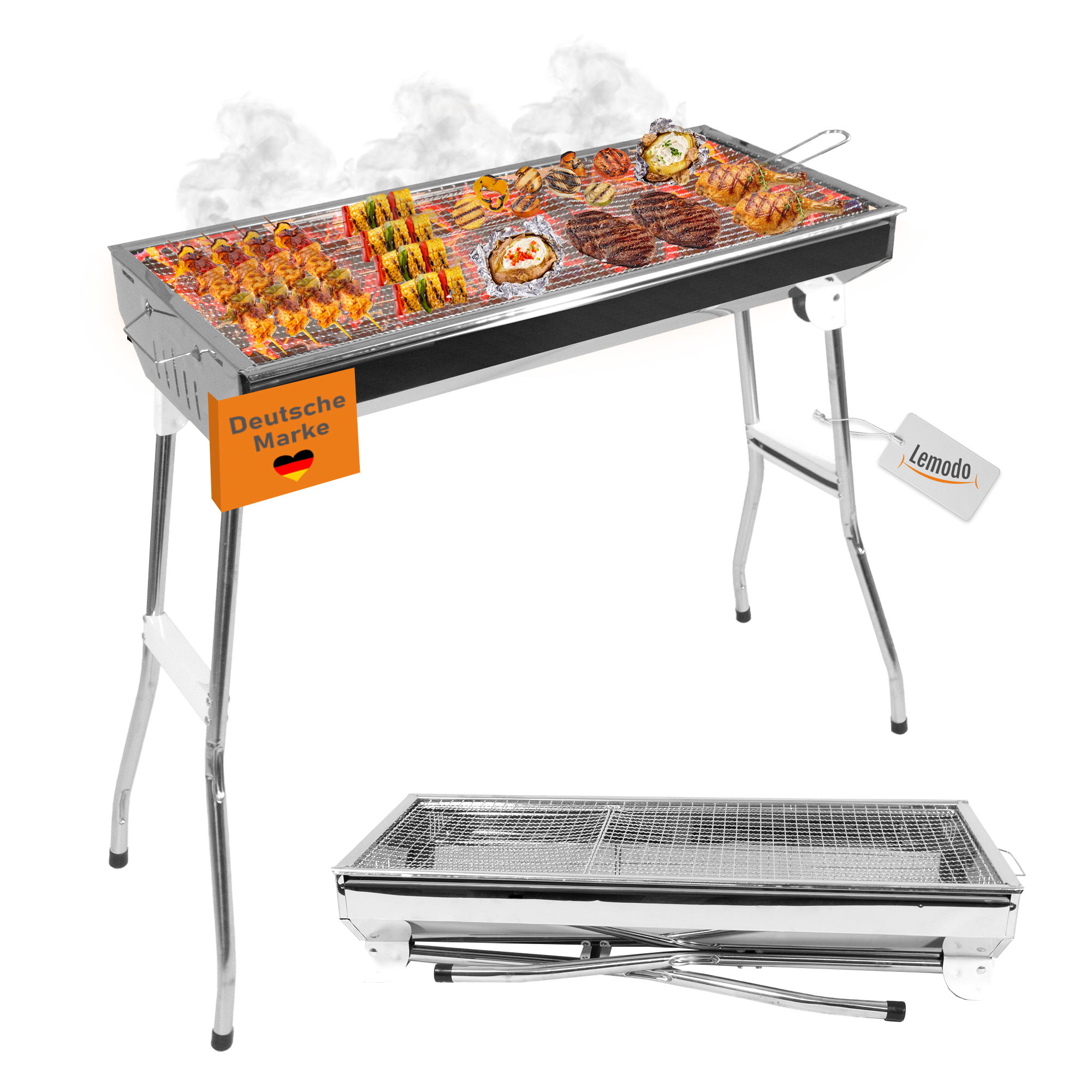Klappbarer Holzkohlegrill, Campinggrill Edelstahl, Reisegrill für BBQ