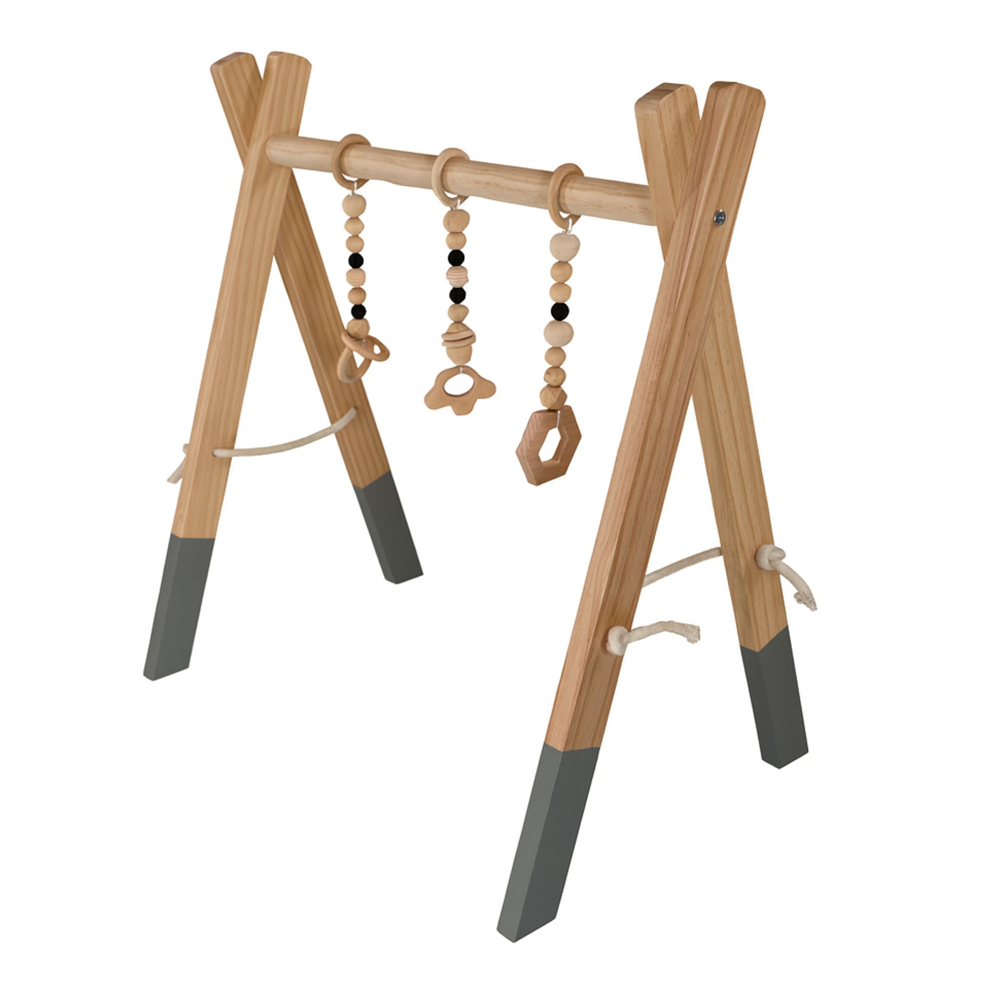 Spielbogen Baby aus Kiefernholz natur, klappbar mit Anhängern Spielbogen Baby aus Kiefernholz natur, klappbar mit Anhängern