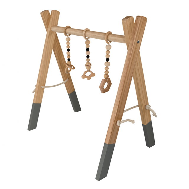 Spielbogen Baby aus Kiefernholz natur, klappbar mit Anhängern Spielbogen Baby aus Kiefernholz natur, klappbar mit Anhängern