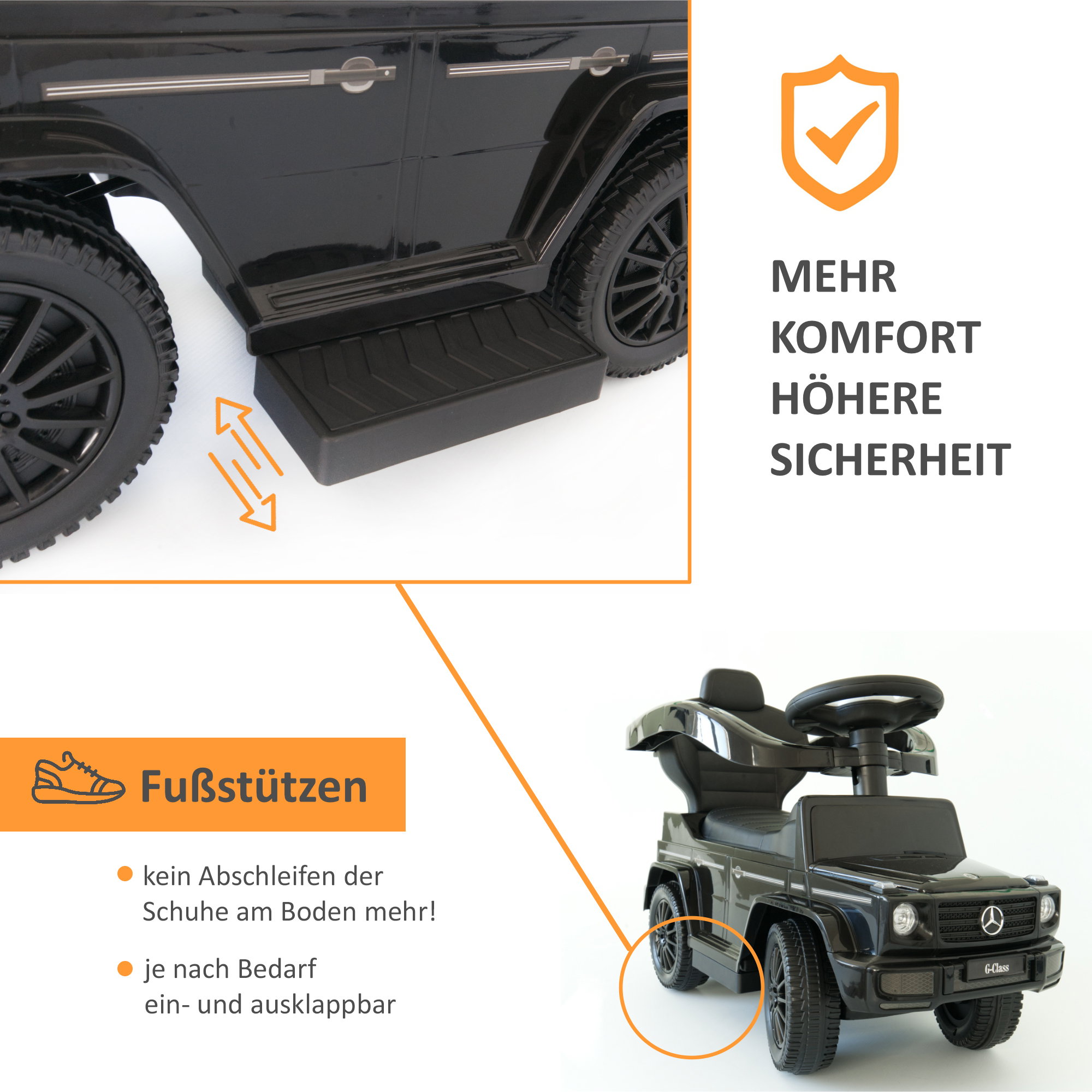 Rutschauto in schwarz mit Schiebstange ab 1 Jahr, Rutschfahrzeug mit Sicherheitsbügel PT006_S Rutschauto in schwarz mit Schiebstange ab 1 Jahr, Rutschfahrzeug mit Sicherheitsbügel PT006_S