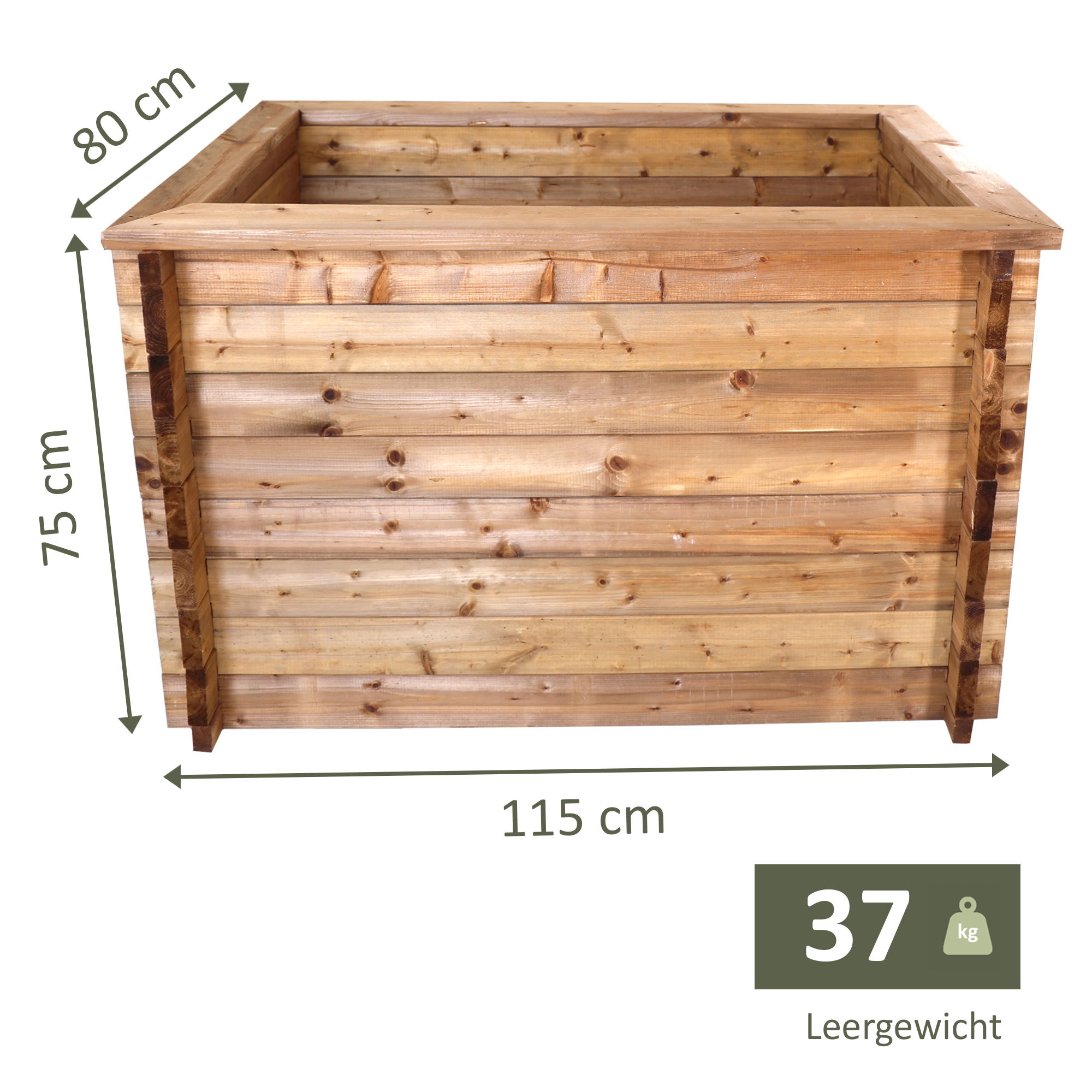 Massives Hochbeet aus Holz, 115 cm lang, Frühbeet als Set mit Noppenfolie und Nagerschutzgitter NA111_B