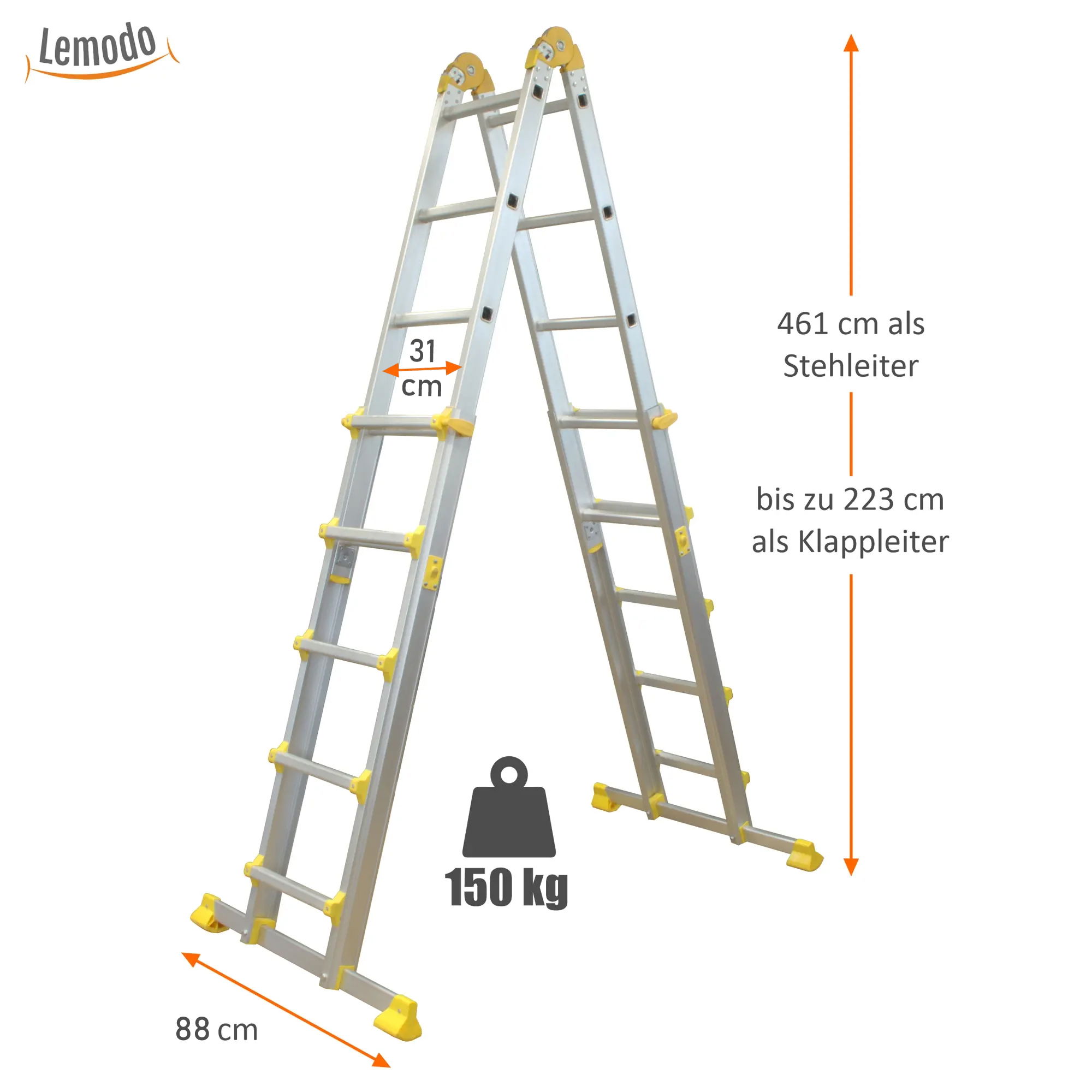 Alu Teleskopleiter ausziehbar, Klappleiter 4-teilig, 4,6 m, bis 150 kg, Stehleiter, Anlegeleiter NA149