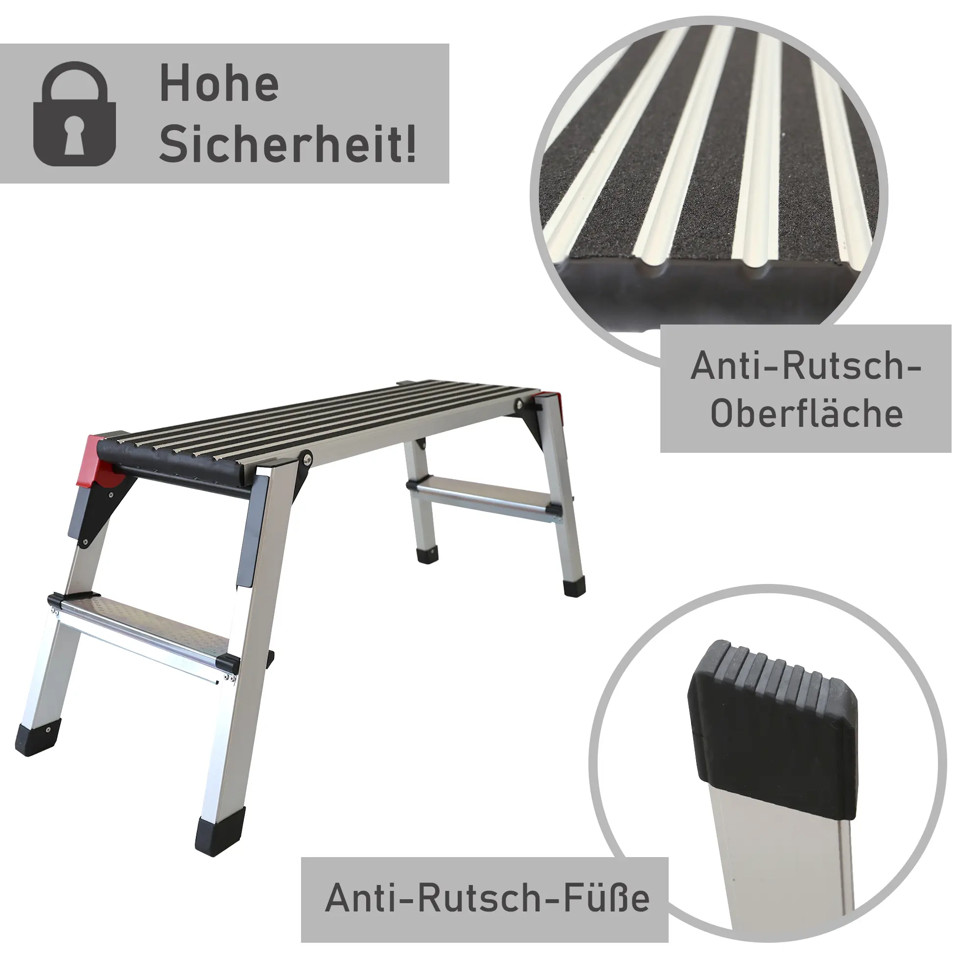 Arbeitsplattform bis 150 kg belastbar, Arbeitsbühne 50 cm hoch, Aluleiter mit 2 Stufen NA181