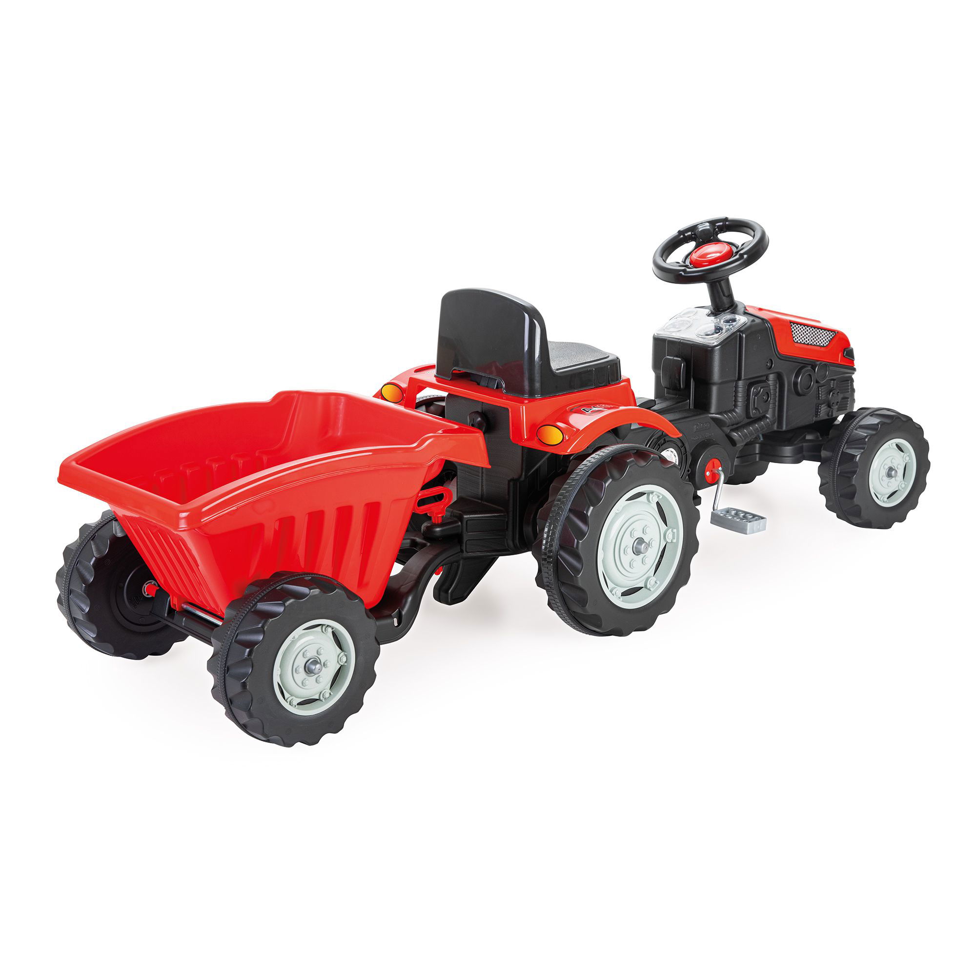 Trettraktor mit Anhänger, Traktor zum draufsitzen, Kinder Traktor ab 3 Jahre PI-07316_R Trettraktor mit Anhänger, Traktor zum draufsitzen, Kinder Traktor ab 3 Jahre PI-07316_R