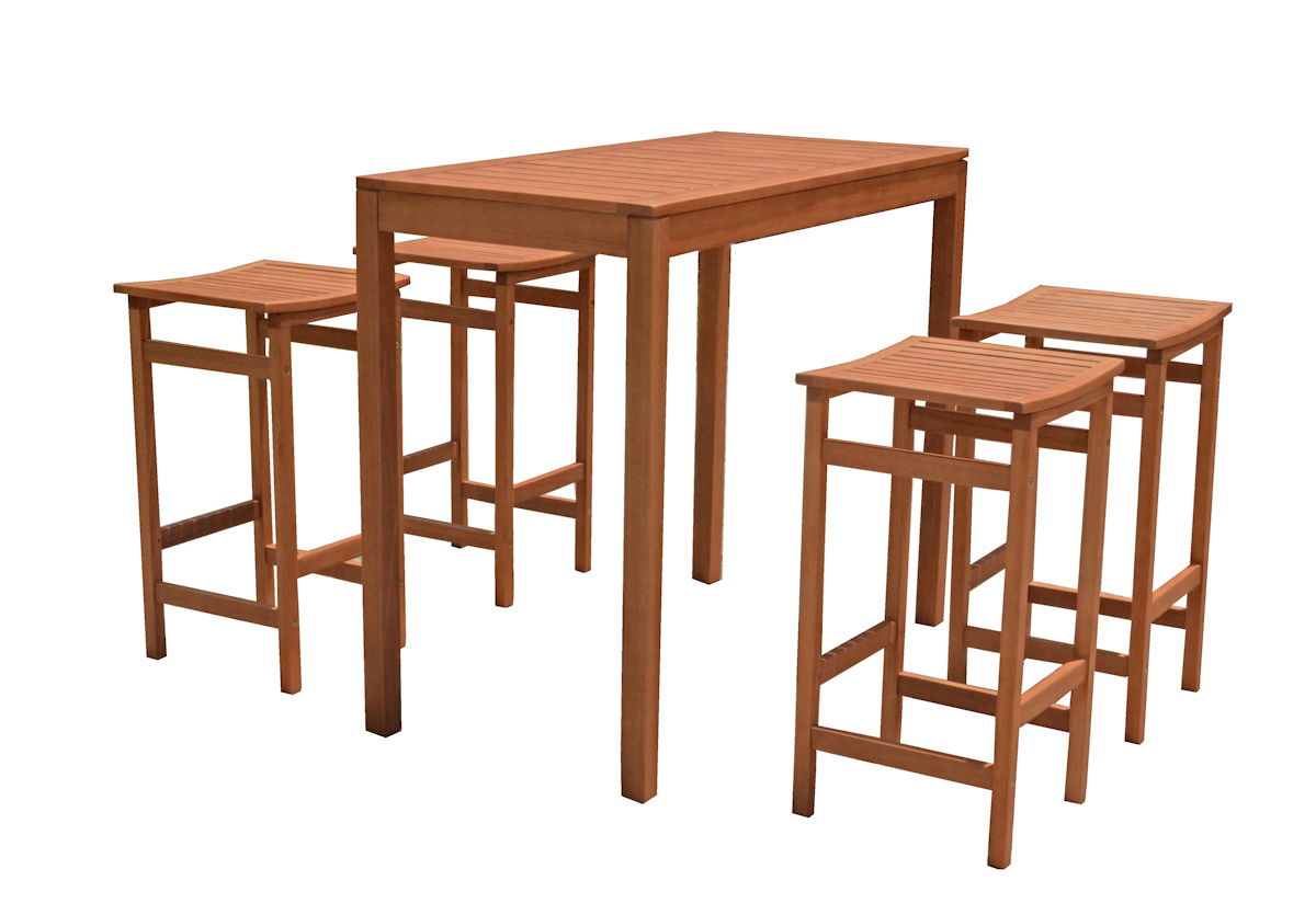 Bar-Set, Bartisch mit 4 Barhockern, Holz, 5-teilig