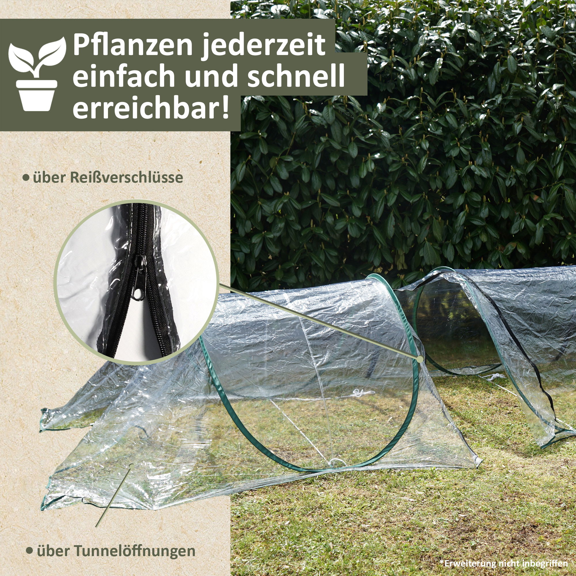 Folientunnel aus transparenter PVC-Folie, modular erweiterbarer Pflanztunnel NA171