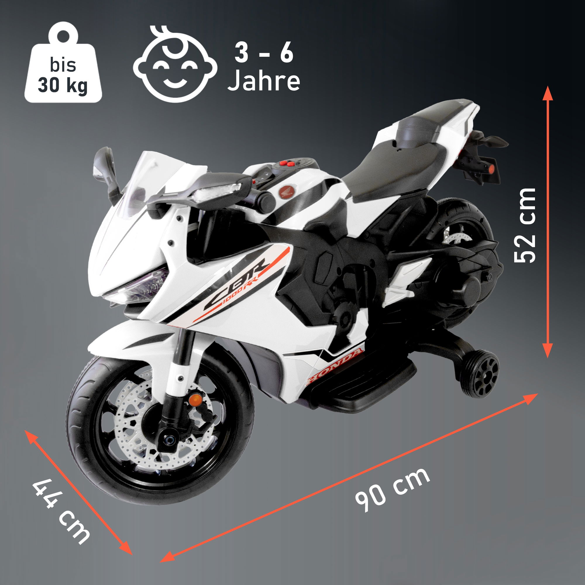 Kindermotorrad mit abnehmbaren Stützrädern für Kinder ab 3 Jahre, elektrisches Kinderfahrzeug PT013_W