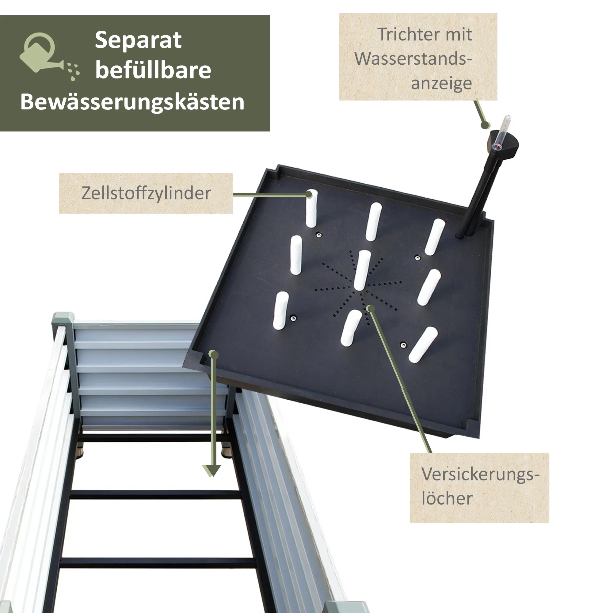 Hochbeet Undine mit integrierter Bewässerung, rollbares Kräuterbeet aus Aluminium DH005