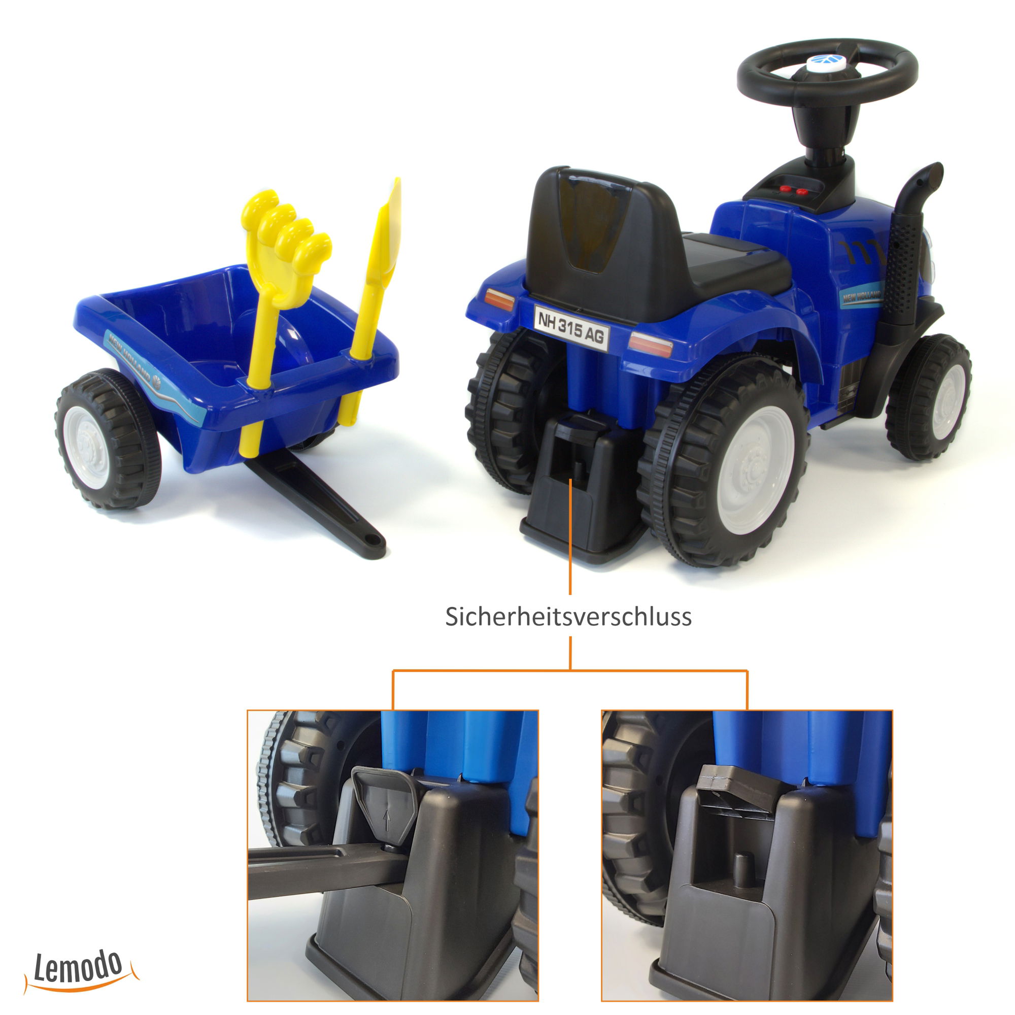 Rutschauto Traktor New Holland mit Anhänger in blau, Kinderauto ab 1 Jahr PT009_B Rutschauto Traktor New Holland mit Anhänger in blau, Kinderauto ab 1 Jahr PT009_B