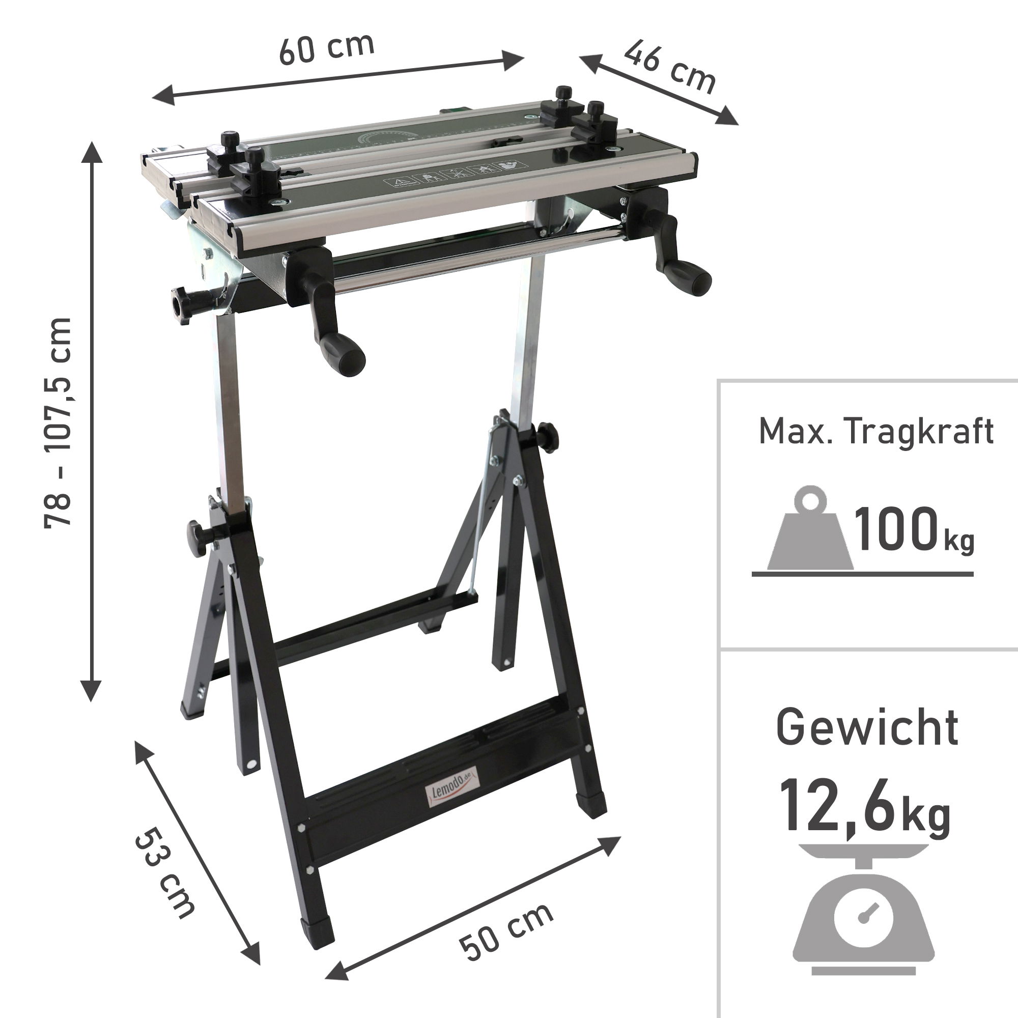 Profi Werkbank, Metall, klappbar, verstellbare Höhe und Neigung YT010