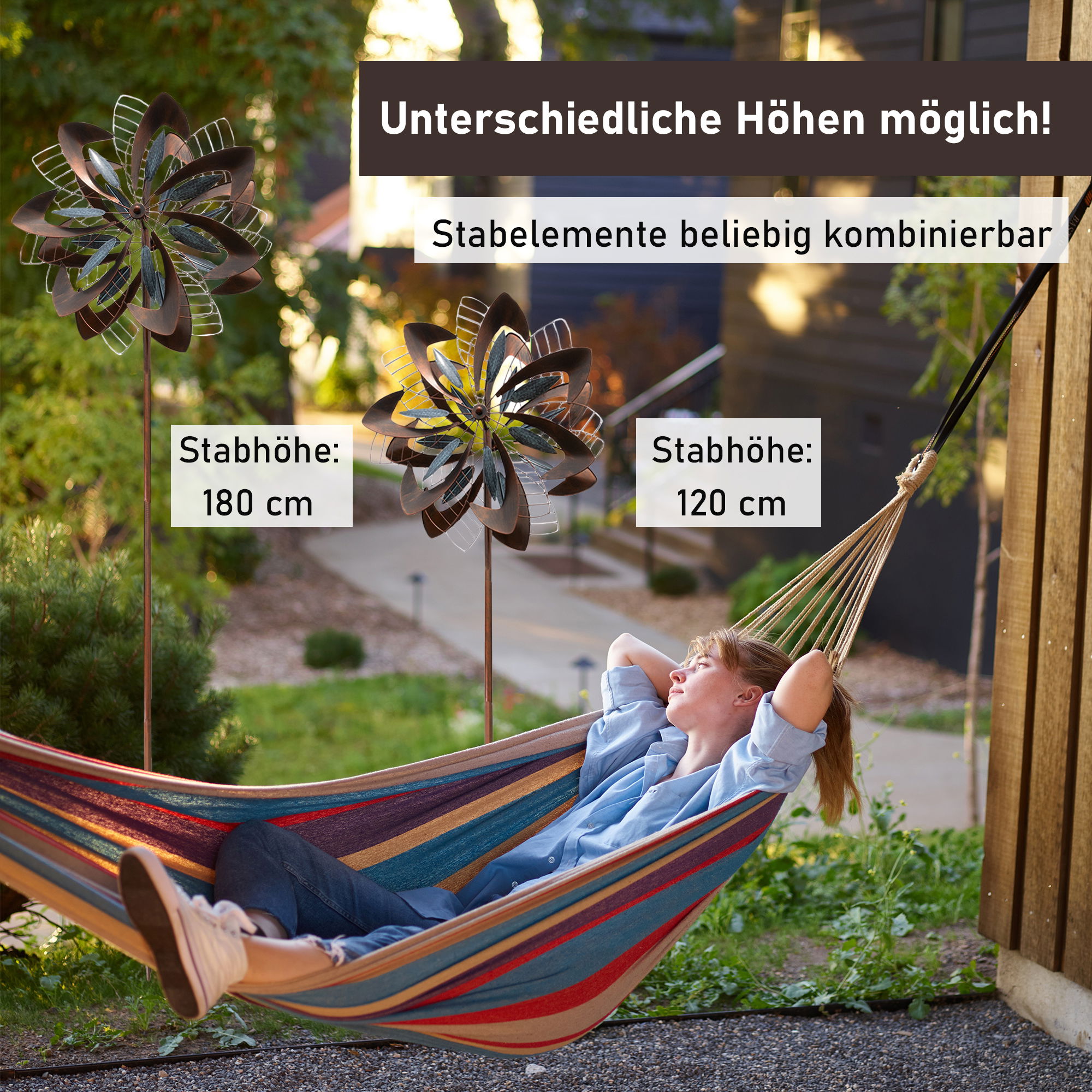 Windrad “Dandelion” mit 2 gegenläufigen Propellern, Gartendeko, 213 cm hoch NA185