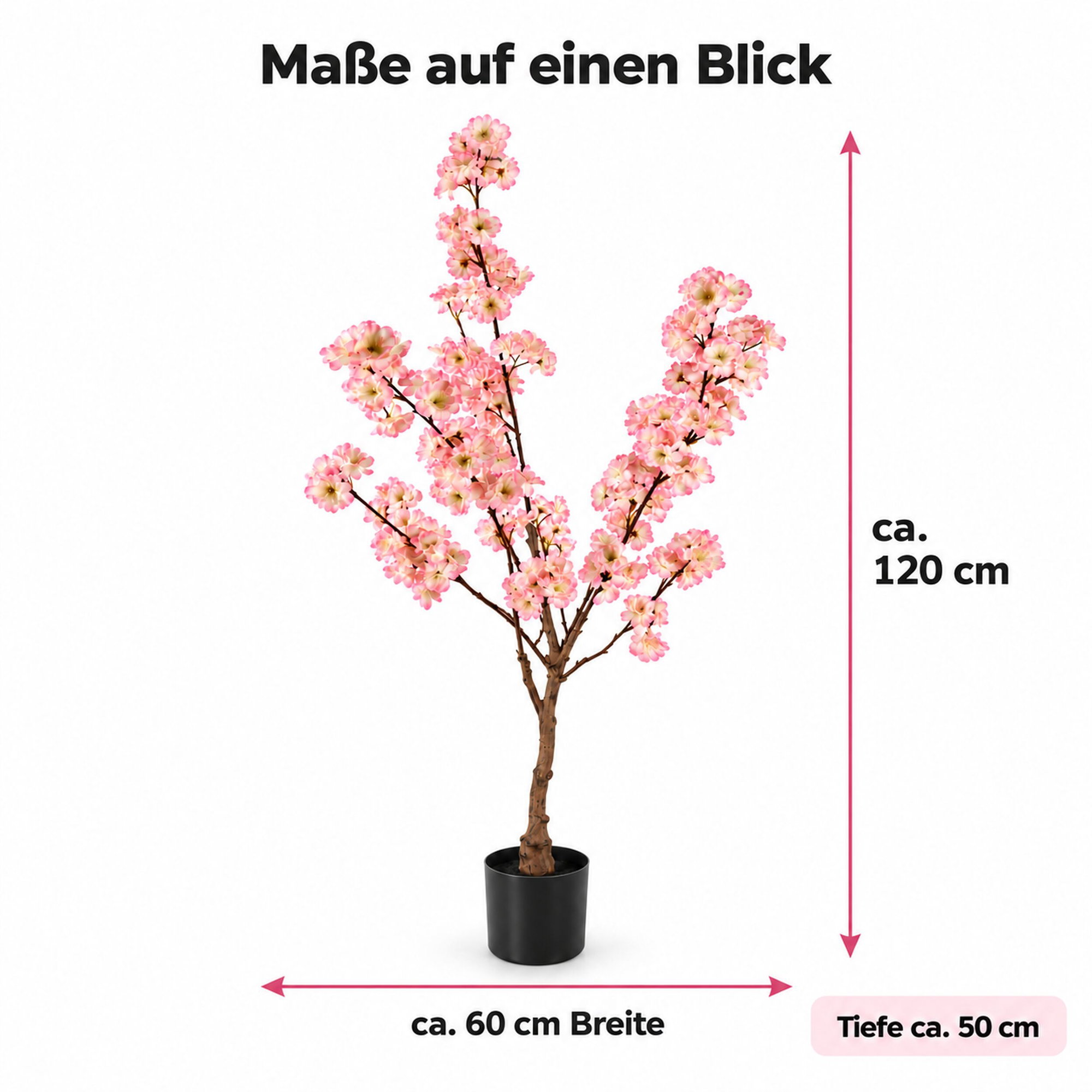 Künstlicher Kirschblütenbaum 120 cm rosa-weiß mit Topf Künstlicher Kirschblütenbaum mit rosa-weißen Blüten im schwarzen Topf, Maße ca. 120 cm hoch und 60 cm breit