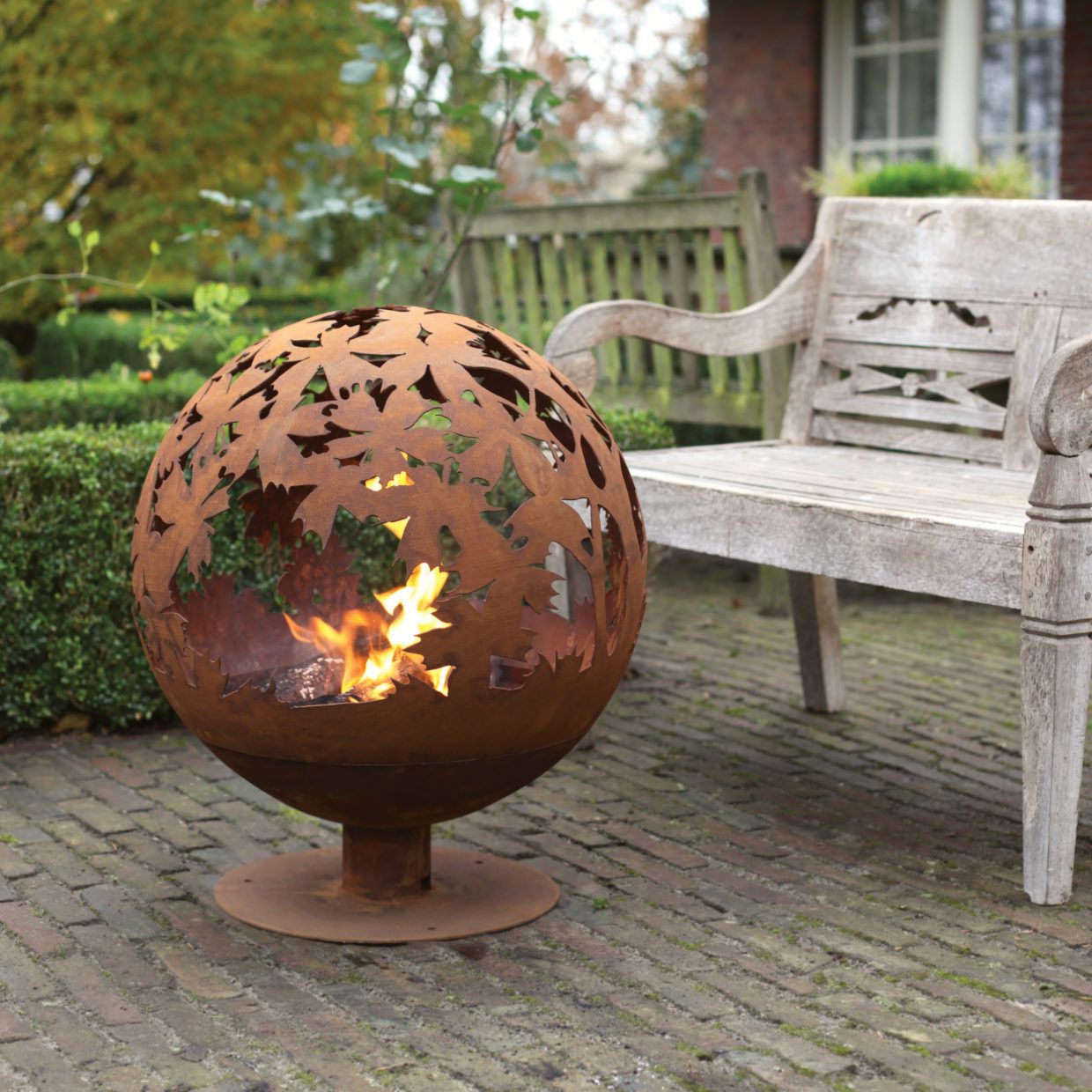 Feuerball Laser Cut Blätter, Rost-Optik, Feuerstelle Feuerkorb ES-FF293 Feuerball Laser Cut Blätter, Rost-Optik, Feuerstelle Feuerkorb ES-FF293