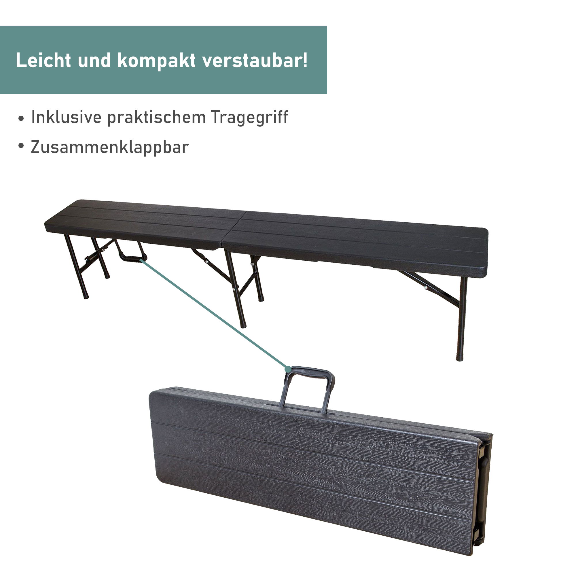 Klappbank im 2er Set, mobile Sitzbank 180 x 25 cm, klappbare Bierbank für 4 Personen TB014