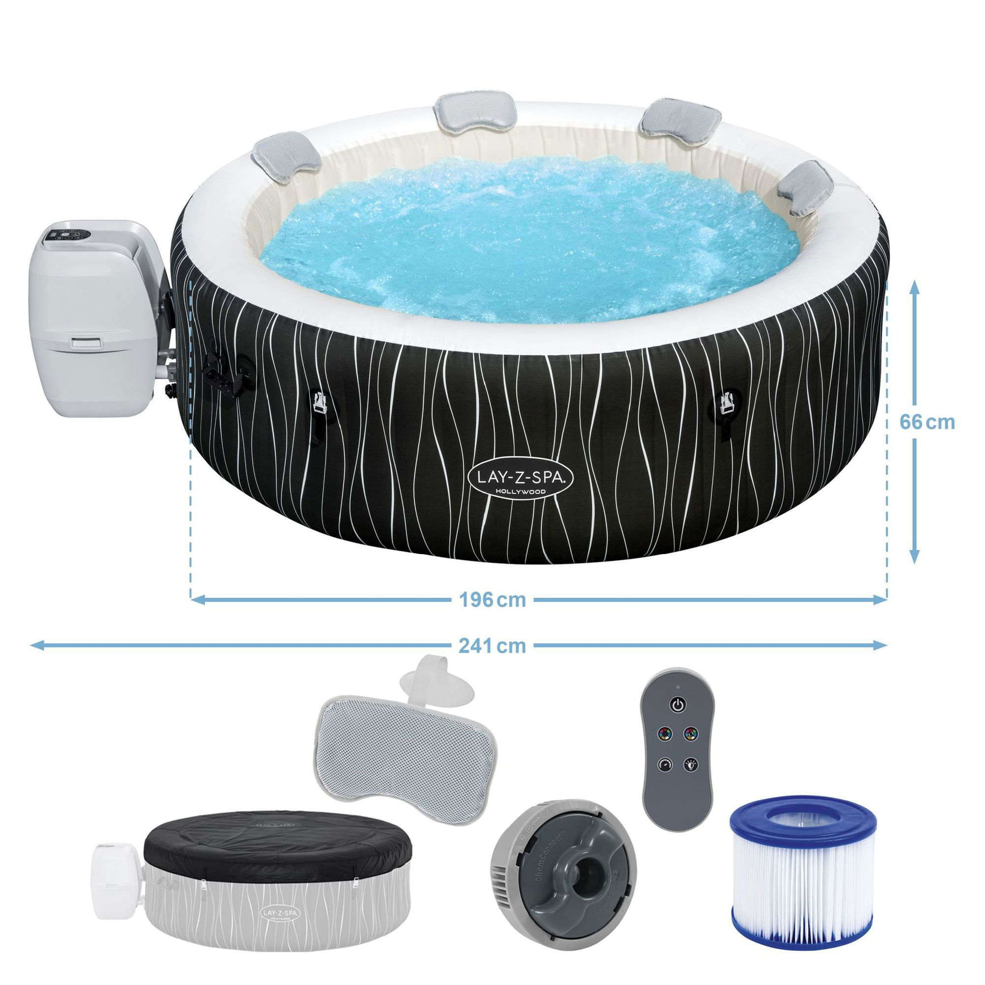 LAY-Z-SPA Hollywood AirJet LED-Whirlpool Ø 196 x 66 cm für 6 Personen