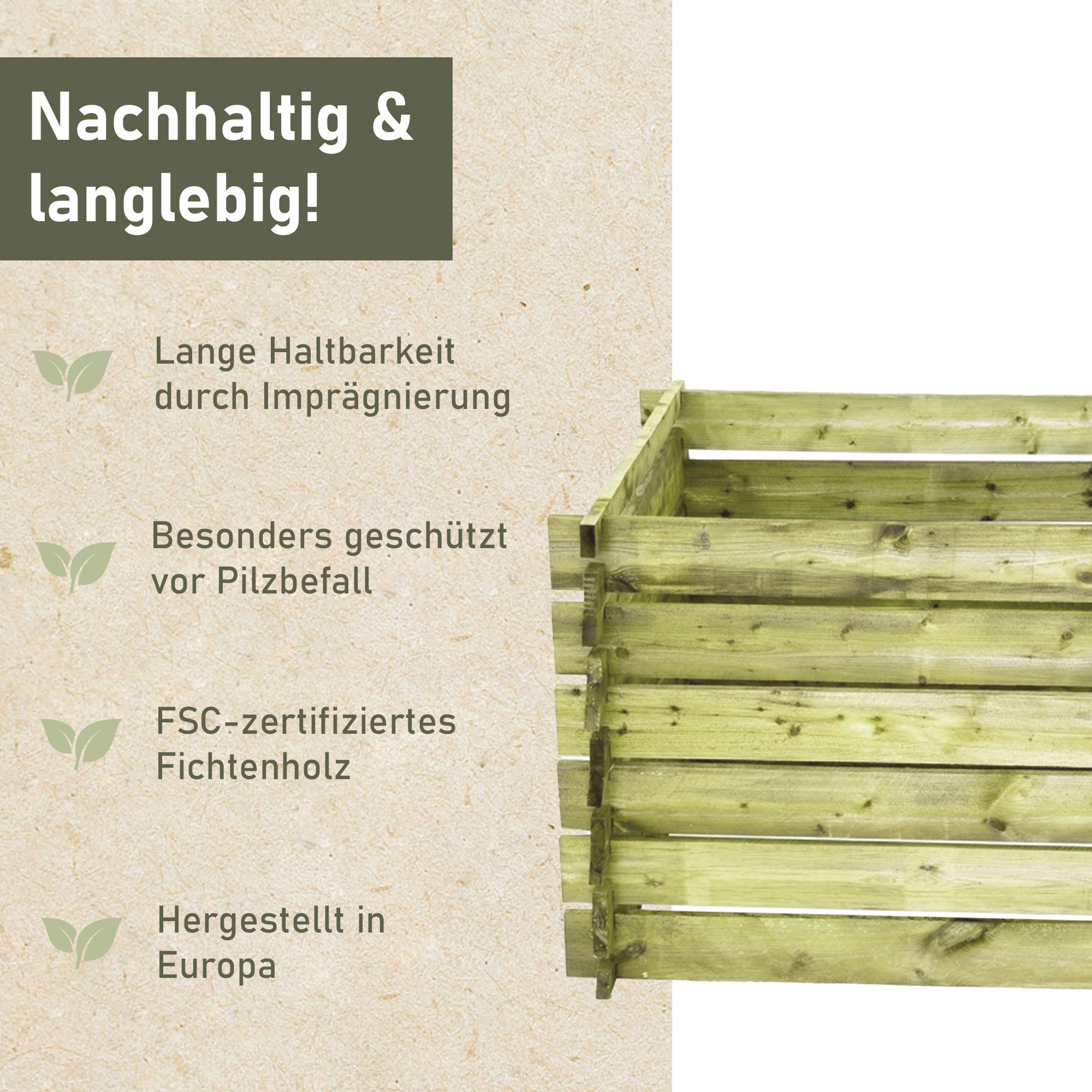 Komposter 100 x 100 x 65 cm, grün, Holzkomposter Stecksystem NA120_GN Komposter 100 x 100 x 65 cm, grün, Holzkomposter Stecksystem NA120_GN