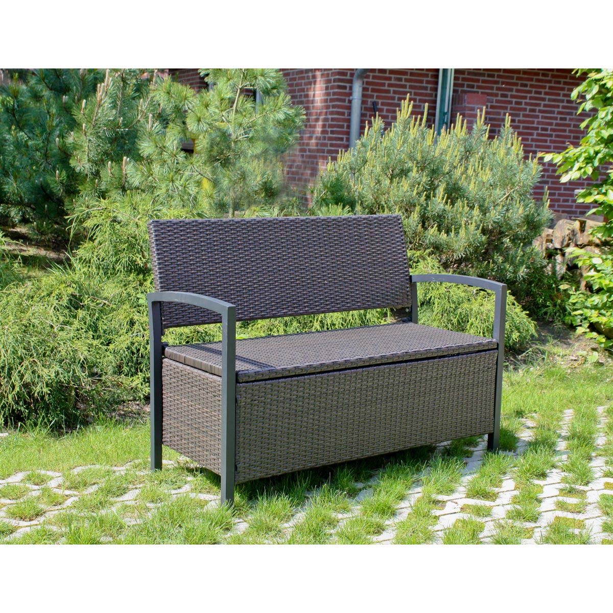 Parkbank Ferrara, Rattan-Optik, mit Ablagefach HI-970304