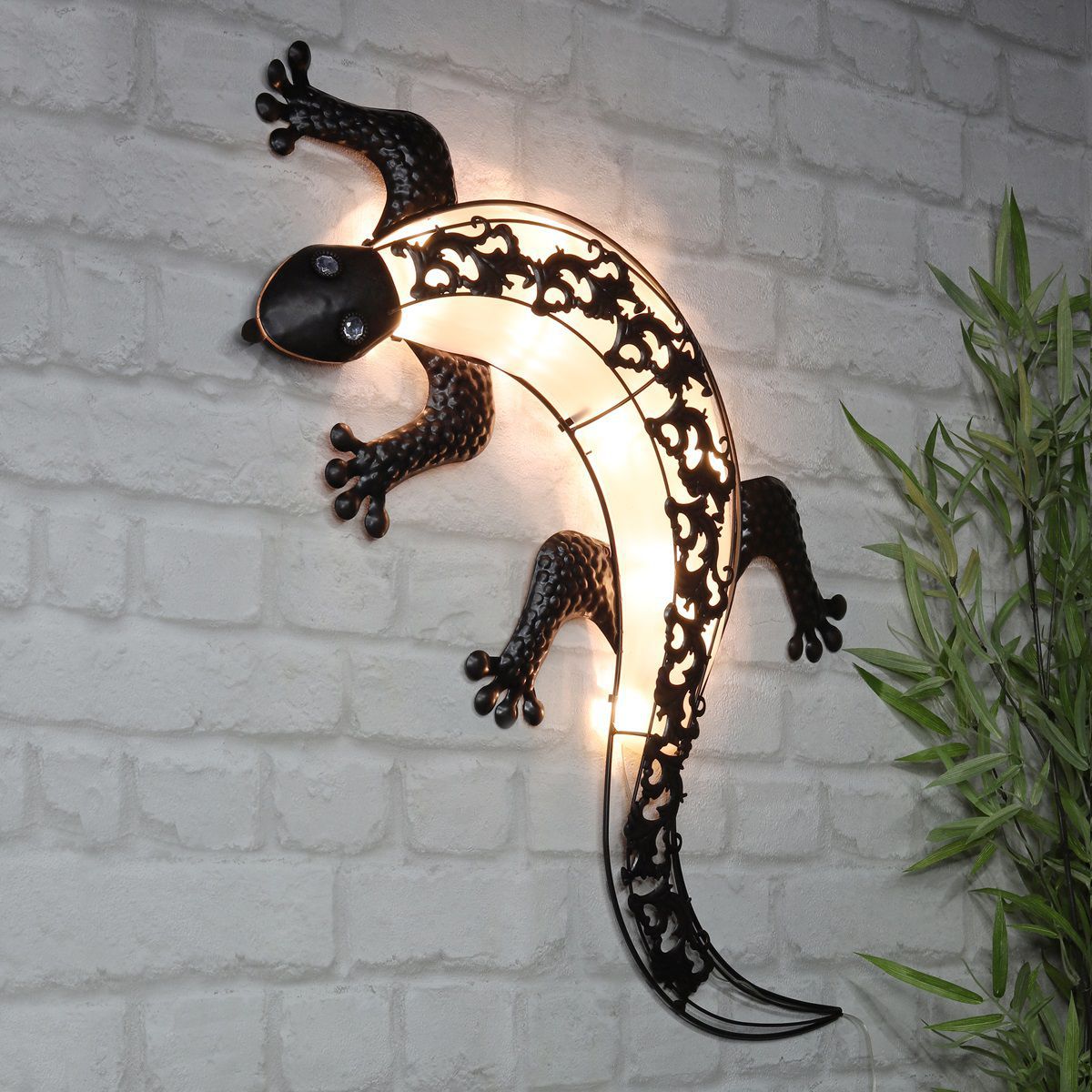 Solar Wandlicht Gecko mit 10 warmweißen LEDs HH-70331