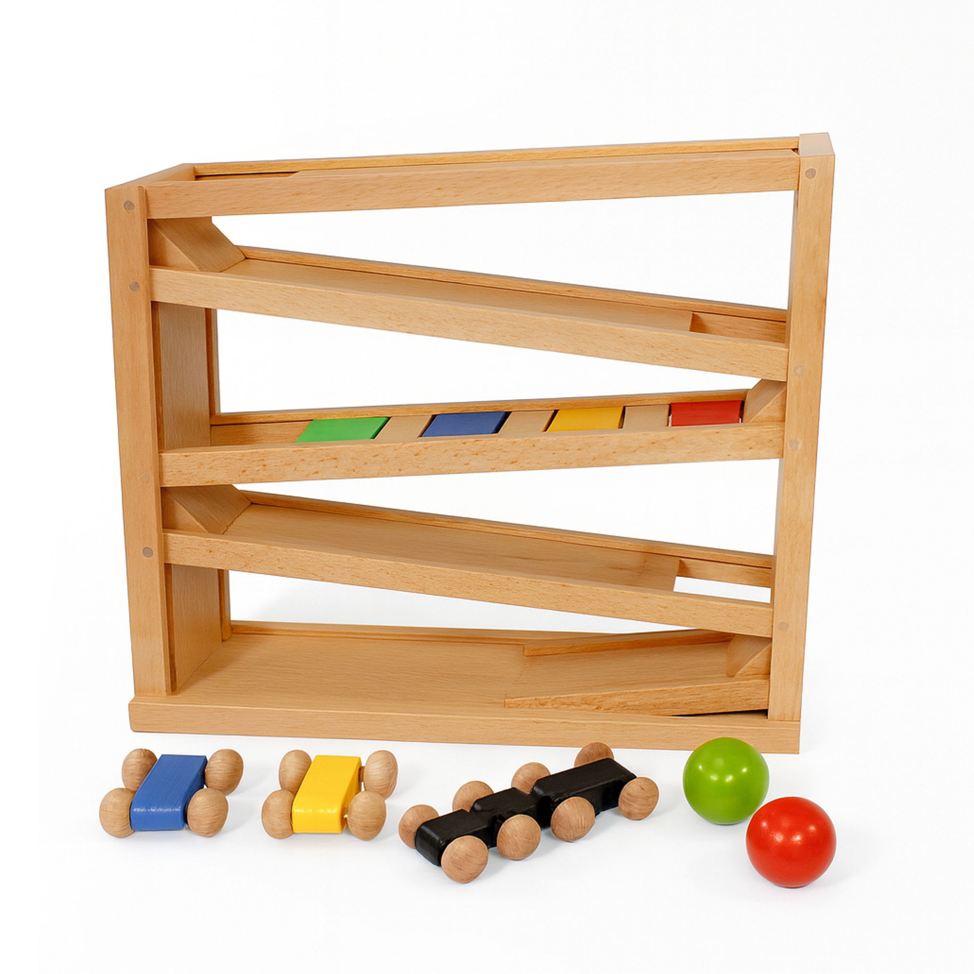 Holz Kugelbahn Buche, Autorennbahn ab 2 Jahren mit 3 Autos und 2Kugeln Holz Kugelbahn Buche, Autorennbahn ab 2 Jahren mit 3 Autos und 2Kugeln