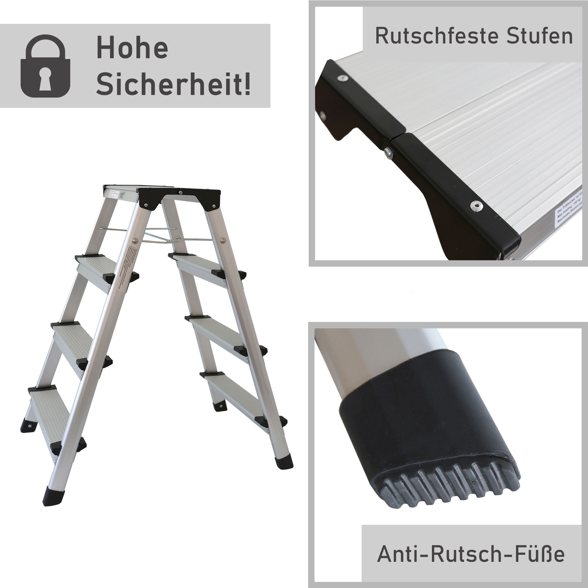 Klappbare Leiter 4 Stufen, Trittleiter aus Aluminium, Treppenleiter bis 150kg belastbar NA180