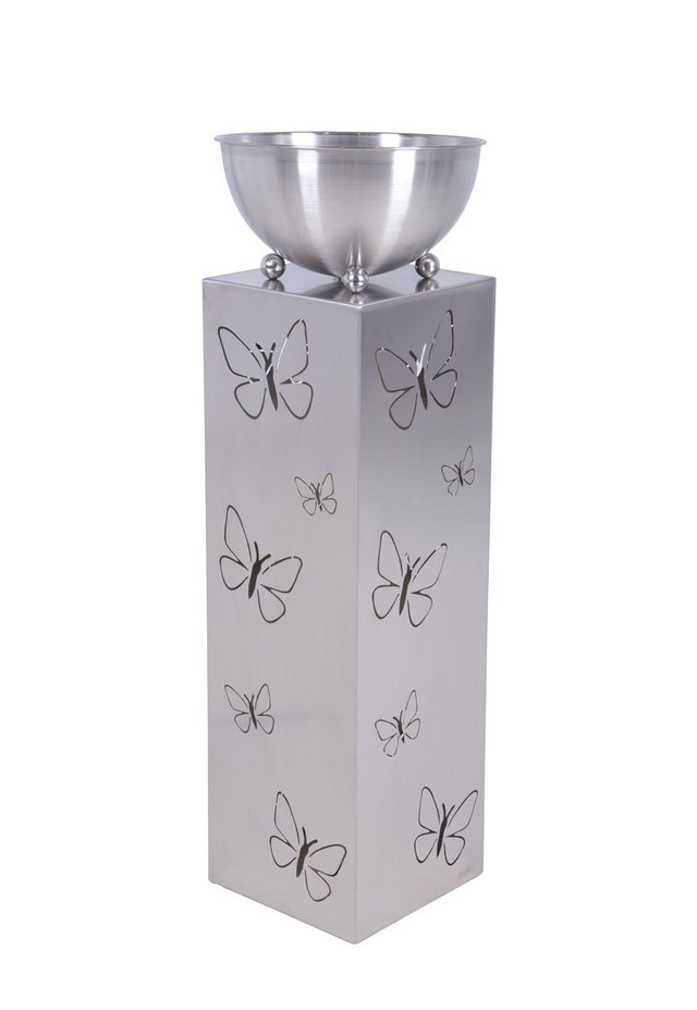 Dekosäule mit LED, Pflanzsäule Schmetterlinge, Metallsäule, Edelstahlsäule, 75,5 cm hoch HI-507455