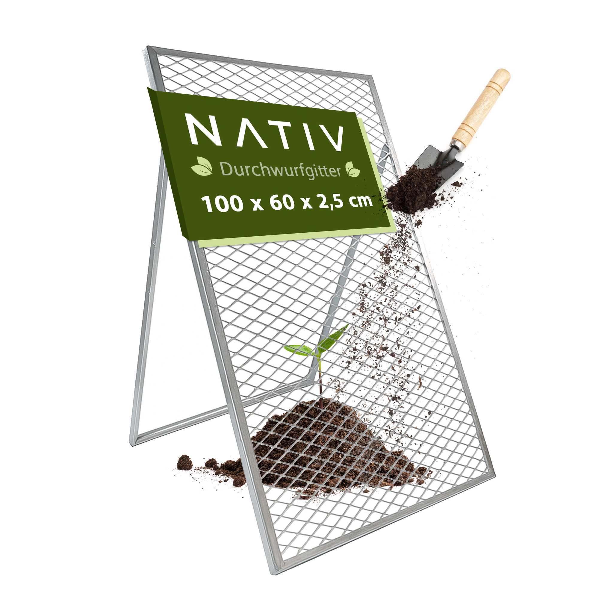 Durchwurfsieb 100x60 cm aus verzinktem Stahl – Gartensieb für Erde & Kompost