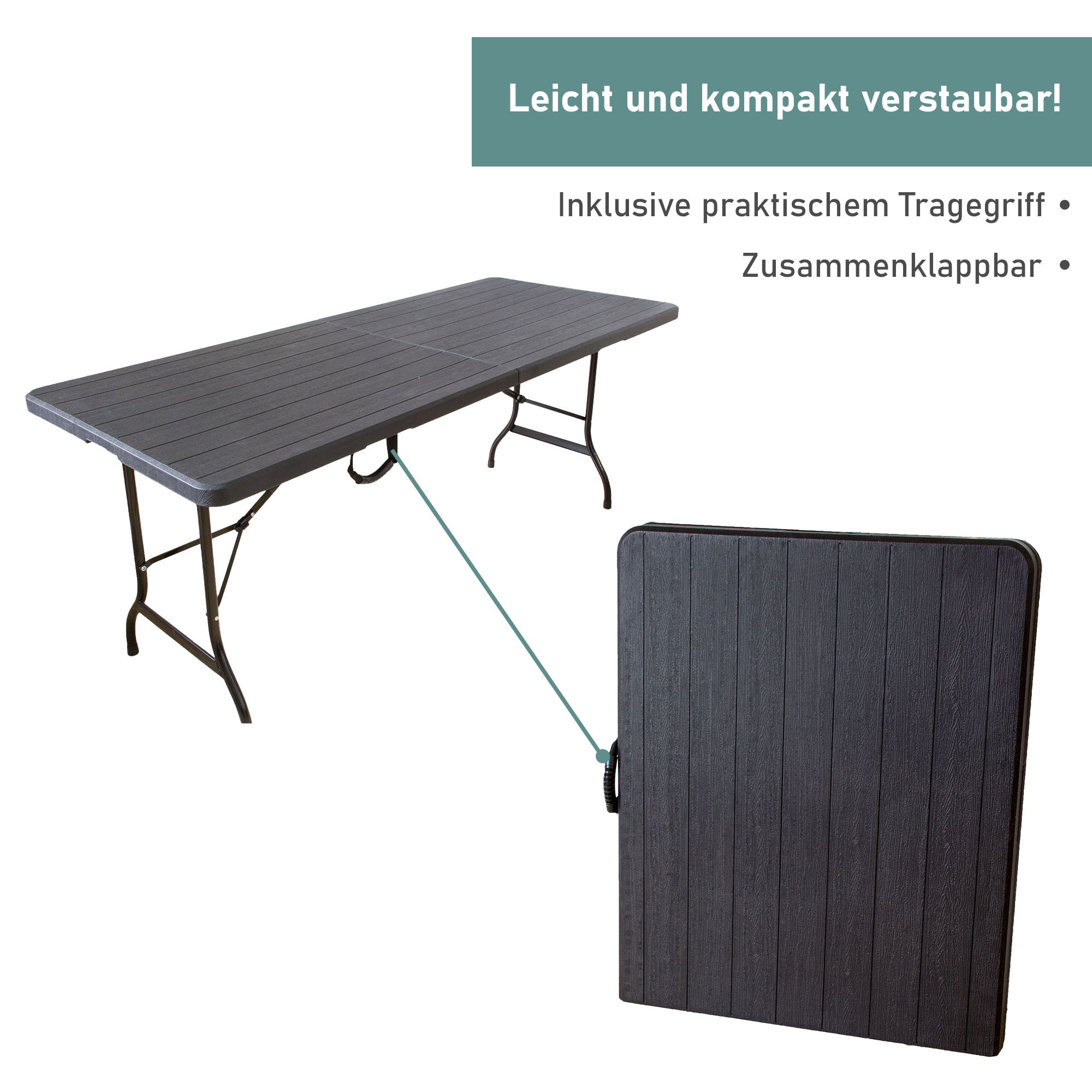 Gartentisch in Holzoptik, Klapptisch 180 x 75 cm, Buffettisch bis 150 kg belastbar TB013