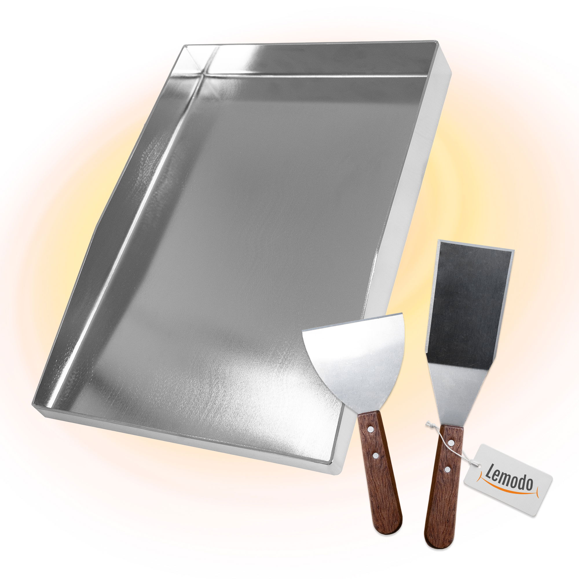 Plancha Grillplatte Edelstahl 4 mm 40x29,5 cm mit Rand & Spachteln