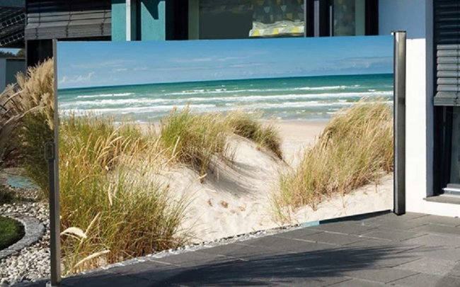 Seitenmarkise_180cm seitenmarkise bedurckt mit strandmotiv