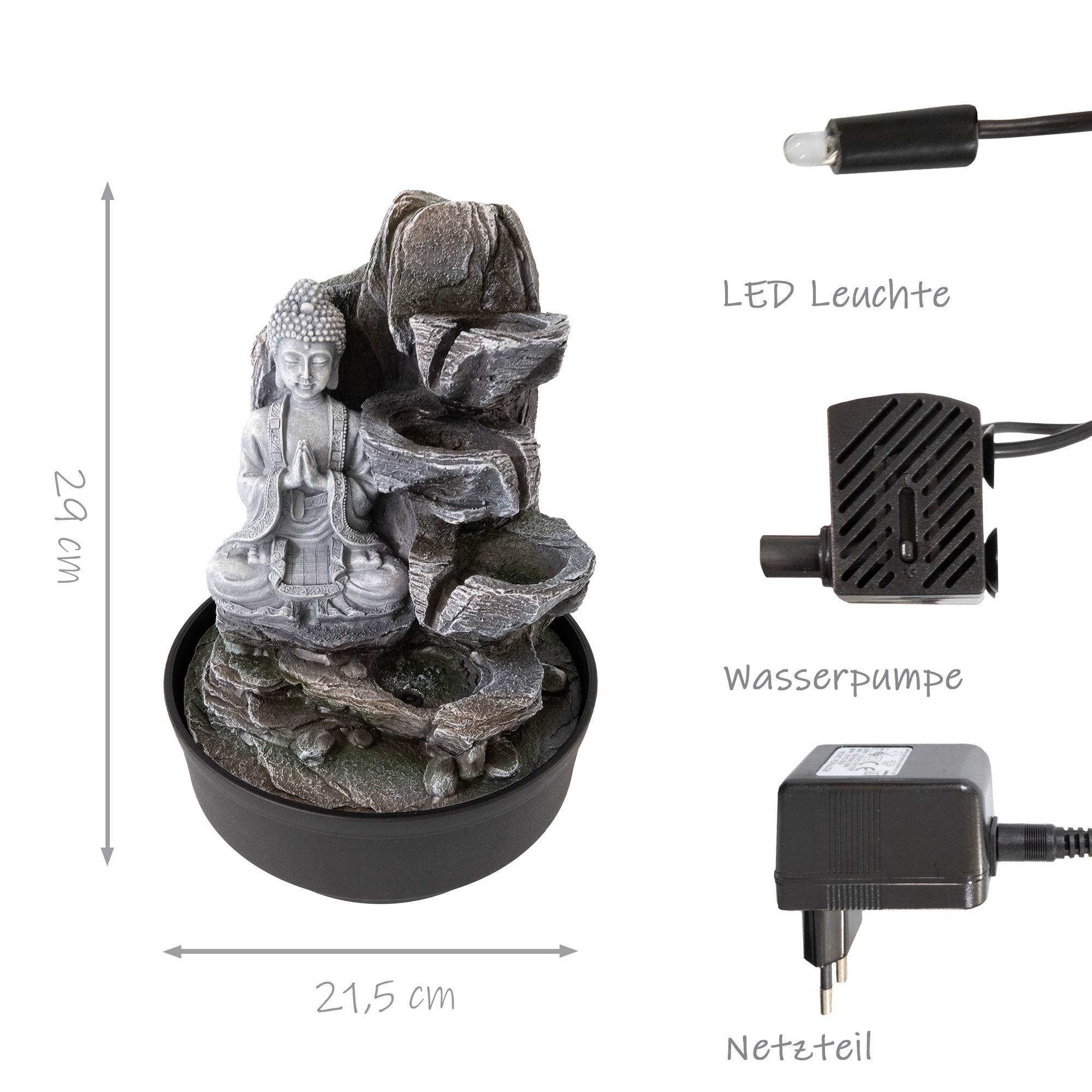 Zimmerbrunnen mit LED-Beleuchtung, Dekobrunnen “Buddha Anjali Mudra” für die Wohnung NA192 Zimmerbrunnen mit LED-Beleuchtung, Dekobrunnen “Buddha Anjali Mudra” für die Wohnung NA192