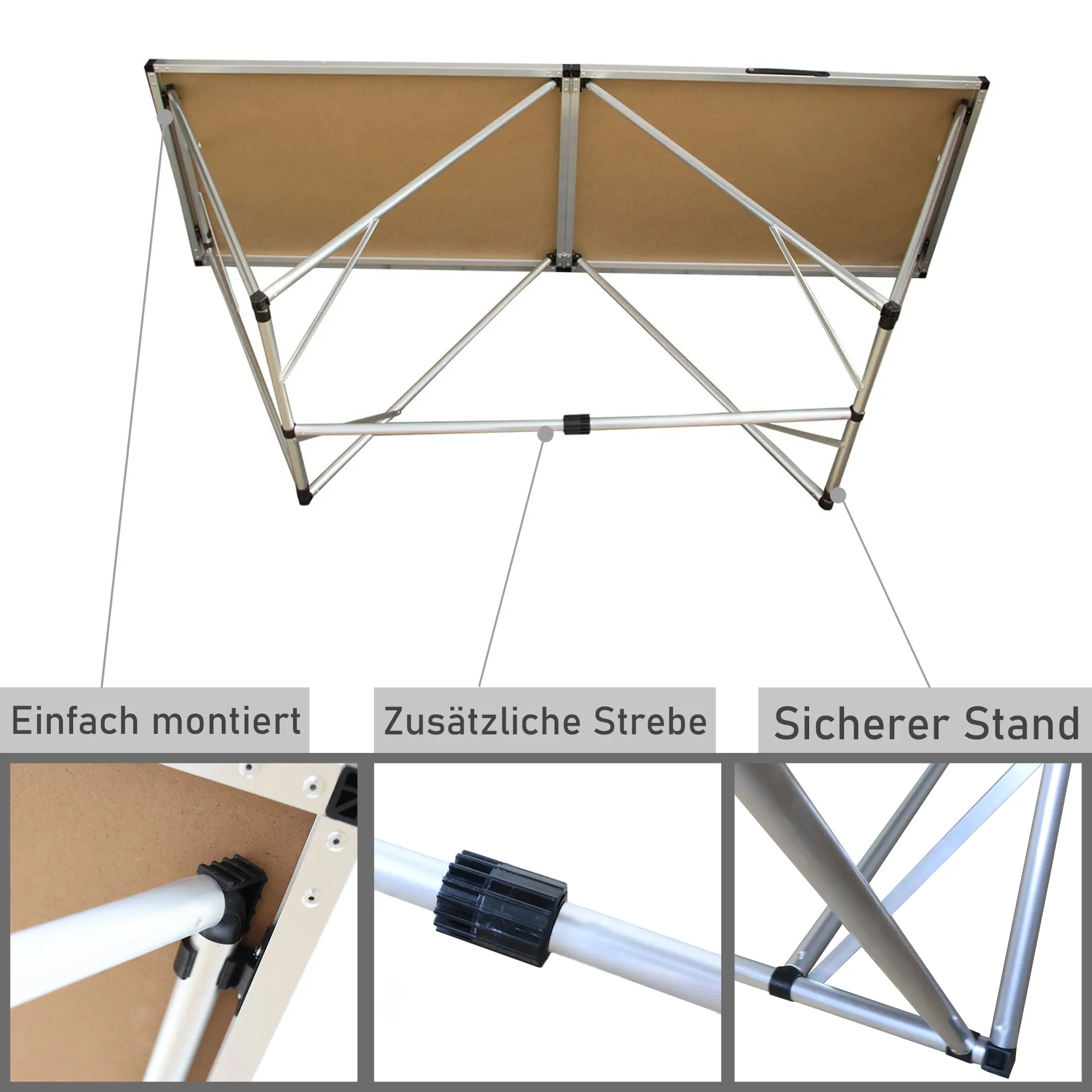 Tapeziertisch klappbar, Flohmarkttisch 198 x 60 cm (LxB), Mehrzwecktisch aus Aluminium und MDF WT004