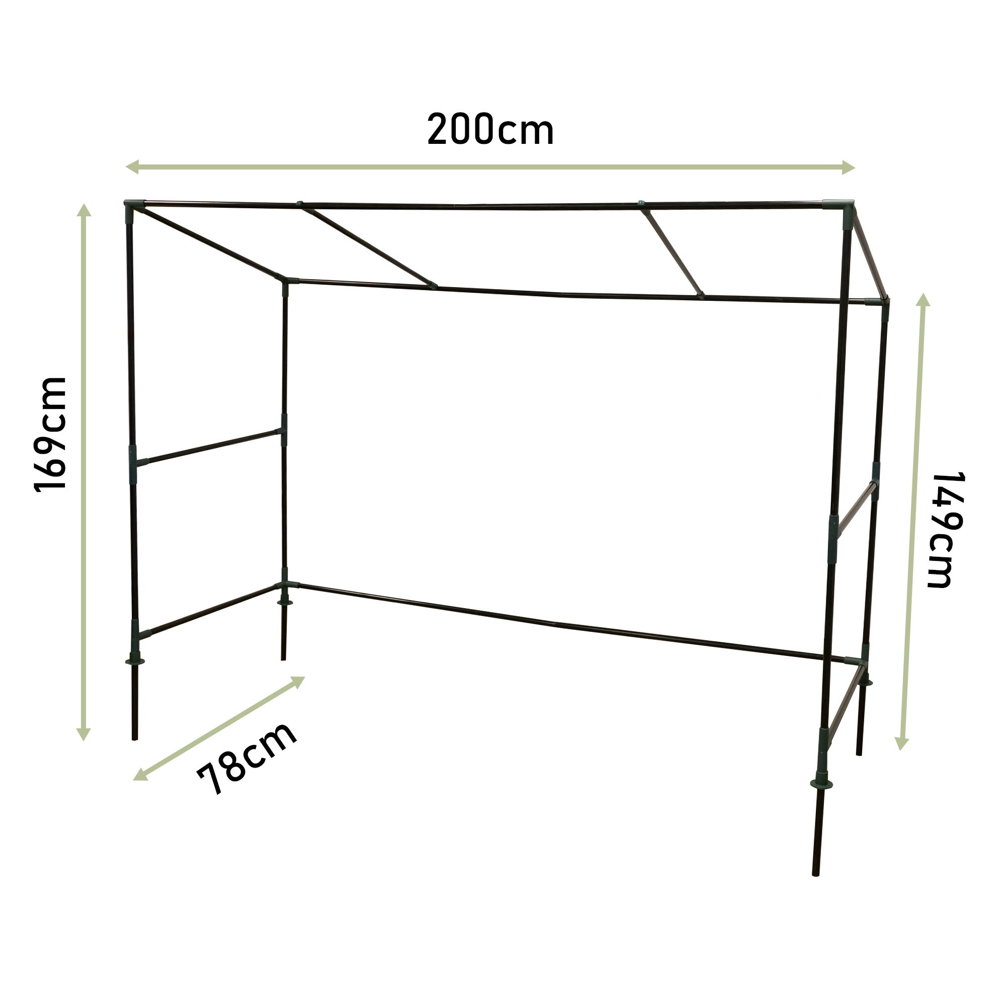 Robustes Tomatenhaus 200 x 77 cm, 169 cm hoch, Foliengewächshaus mit 2 Fenstern NA206