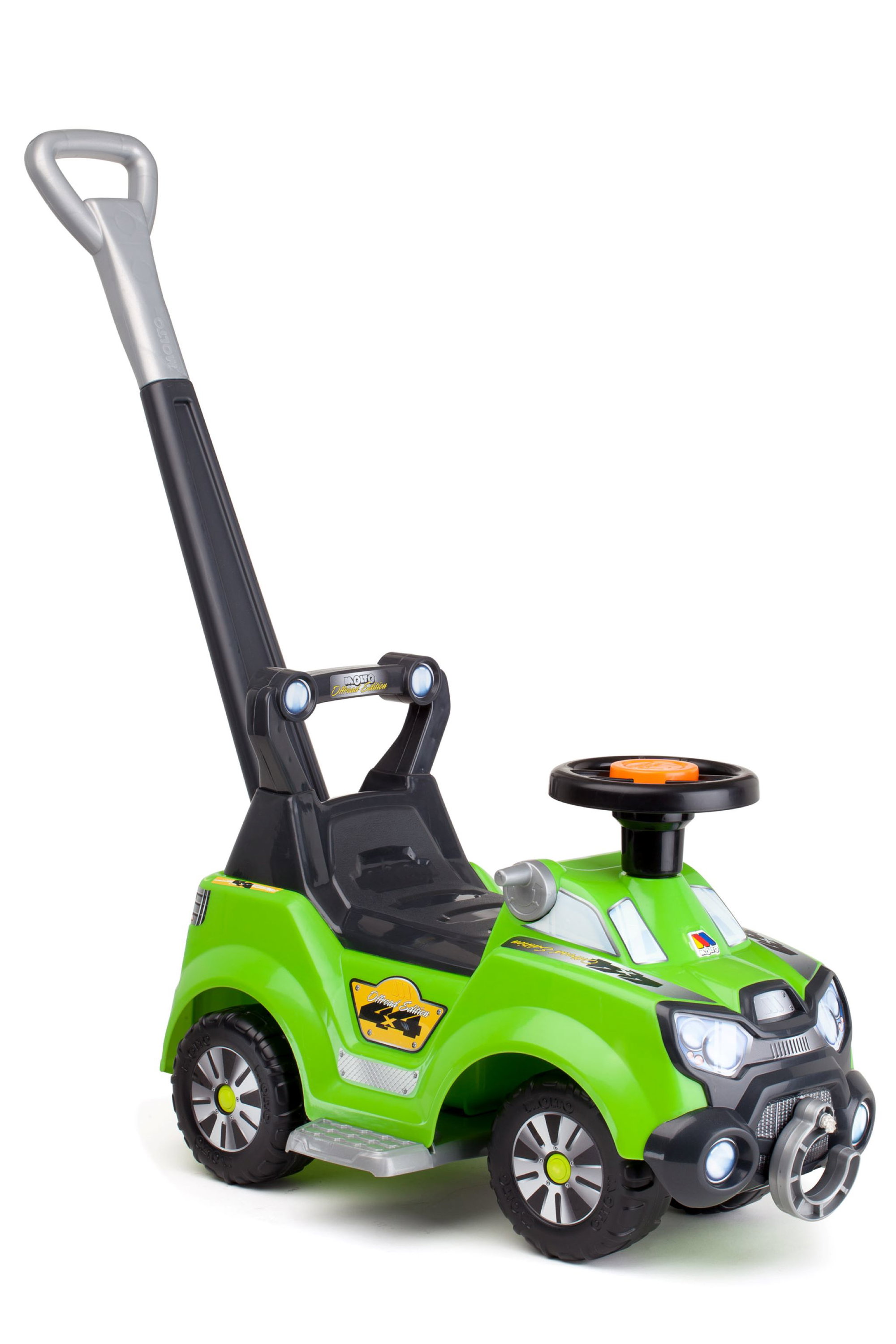 3-in-1 Rutscherauto Baby grün mit Schiebestange, Lauflernhilfe mit Sound