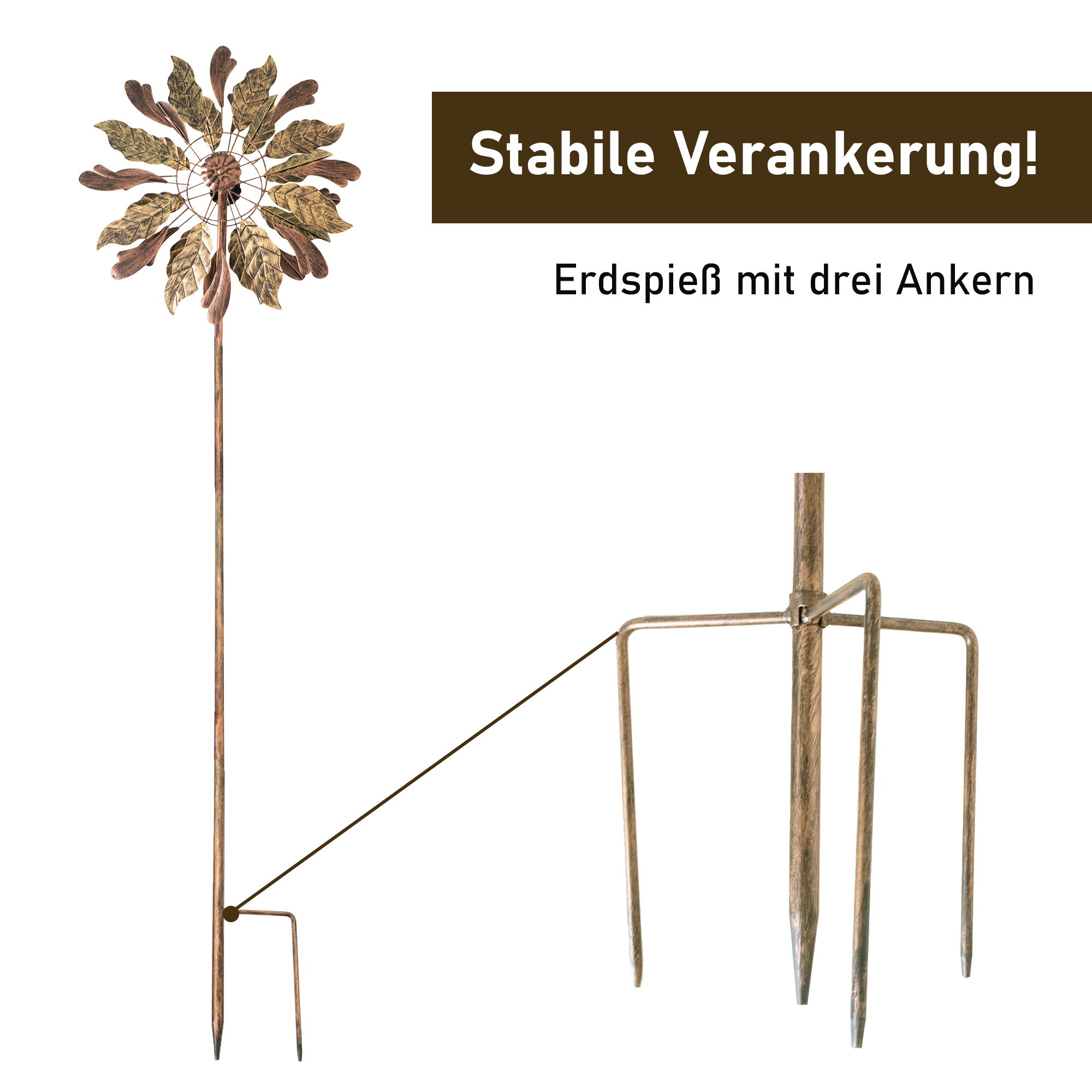 Windrad “Leaves” mit 2 gegenläufigen Propellern, Gartendeko, 213 cm hoch NA184 Windrad “Leaves” mit 2 gegenläufigen Propellern, Gartendeko, 213 cm hoch NA184