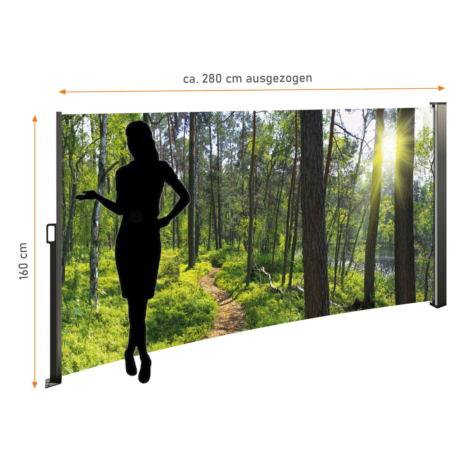 Seitenmarkise ausziehbar, 160 cm hoch, Seitenrollo mit Fotodruck WE-2358-02R