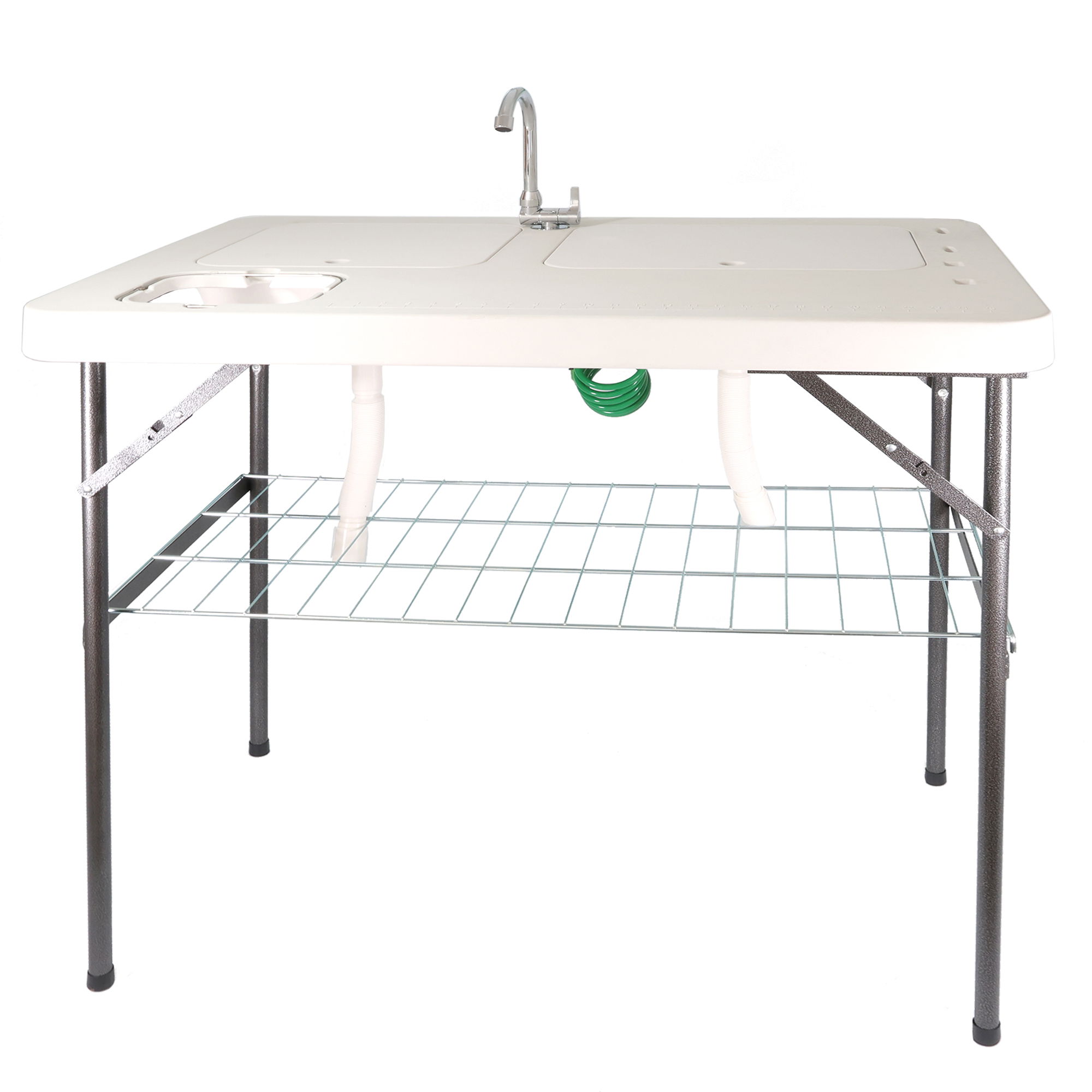 Klappbarer Filetiertisch, Camping Spüle mit 2 Spülbecken und Sprühdüse