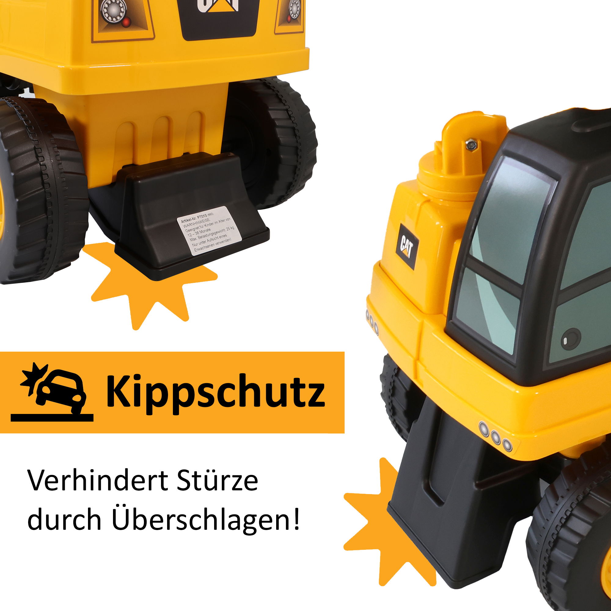 Rutschauto Kinderbagger, Bagger zum draufsitzen, Sitzbagger mit beweglicher Schaufel PT010