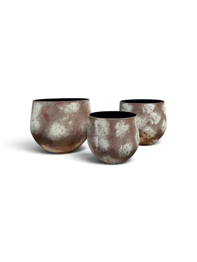Pflanztöpfe Metall, 3er-Set, Bronze-Silber, strukturierte Antik-Optik