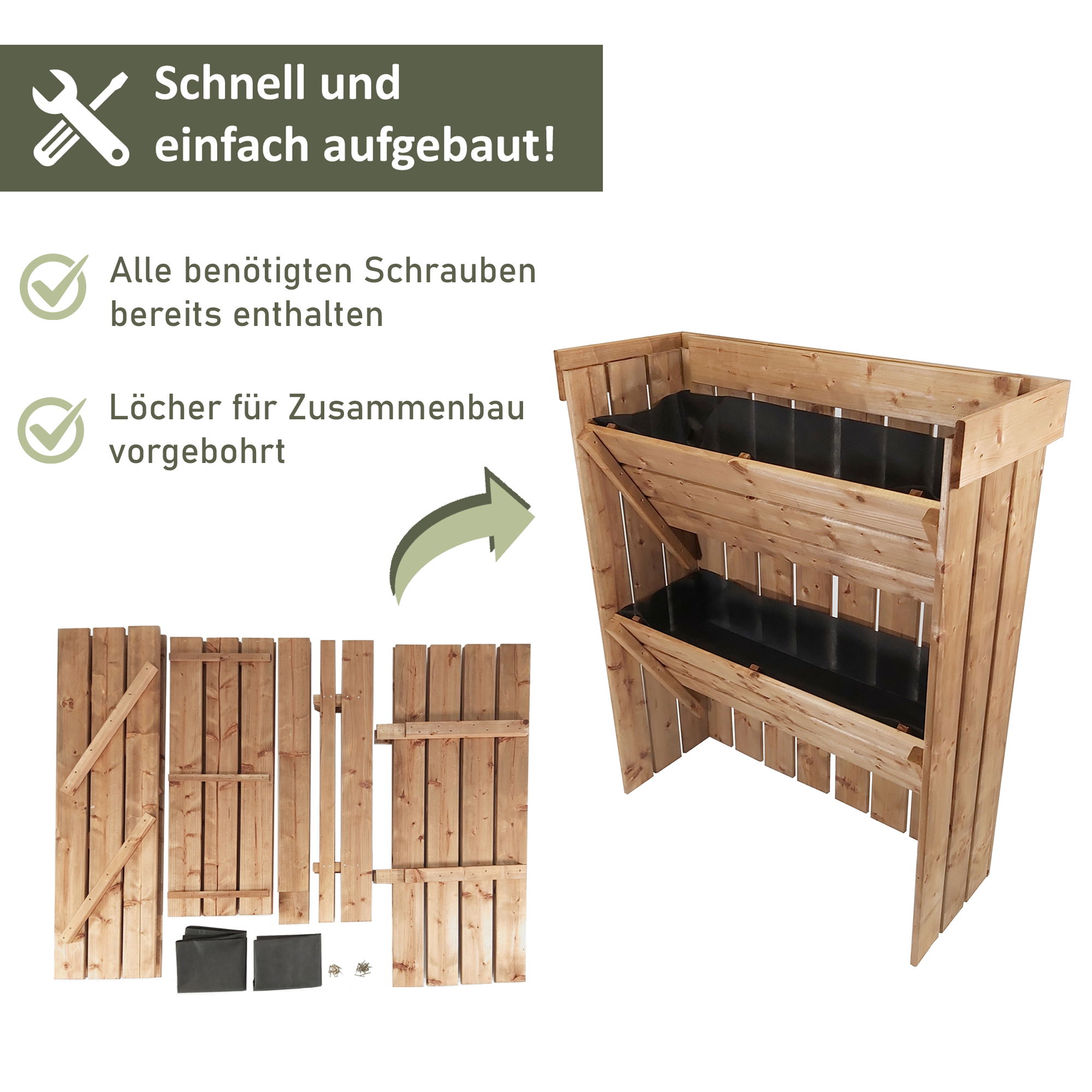 Blumentreppe aus Holz, Pflanzregal mit Gartenvlies, Blumenkasten als Sichtschutz Blumentreppe aus Holz_M