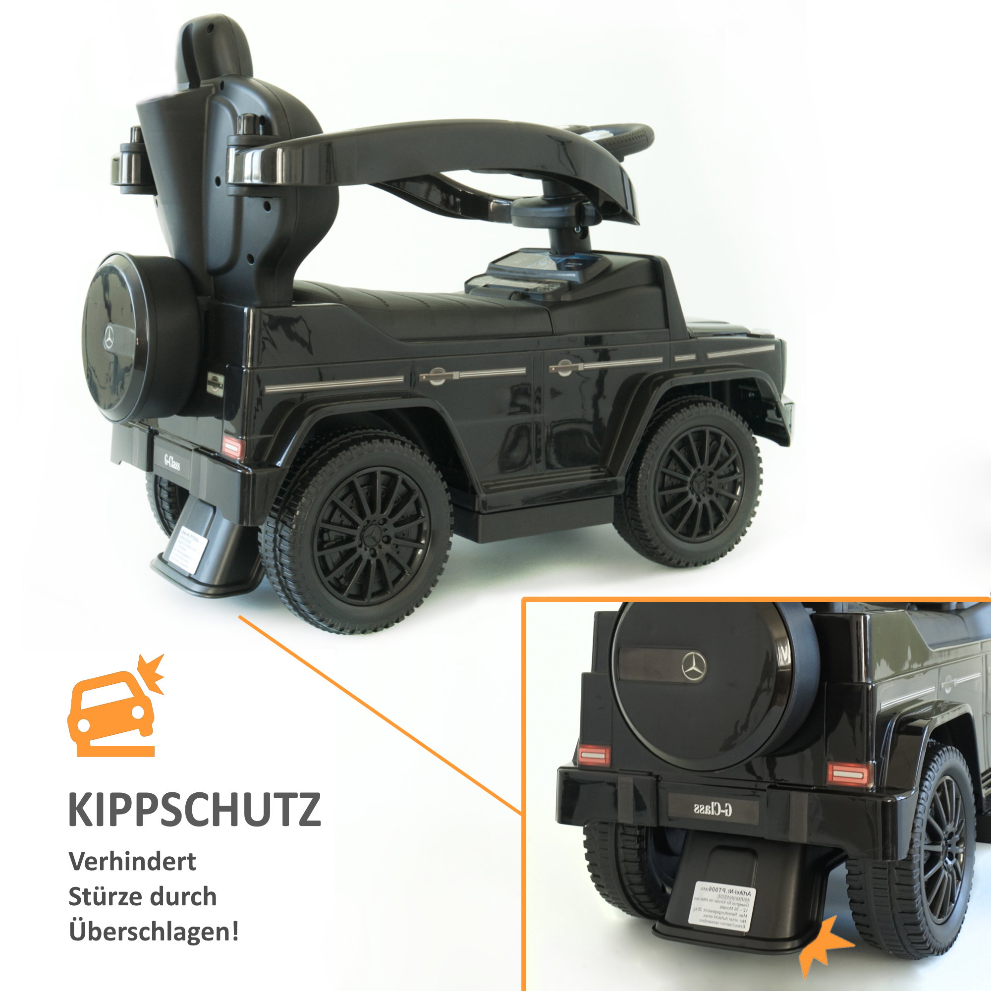 Rutschauto in schwarz mit Schiebstange ab 1 Jahr, Rutschfahrzeug mit Sicherheitsbügel PT006_S Rutschauto in schwarz mit Schiebstange ab 1 Jahr, Rutschfahrzeug mit Sicherheitsbügel PT006_S