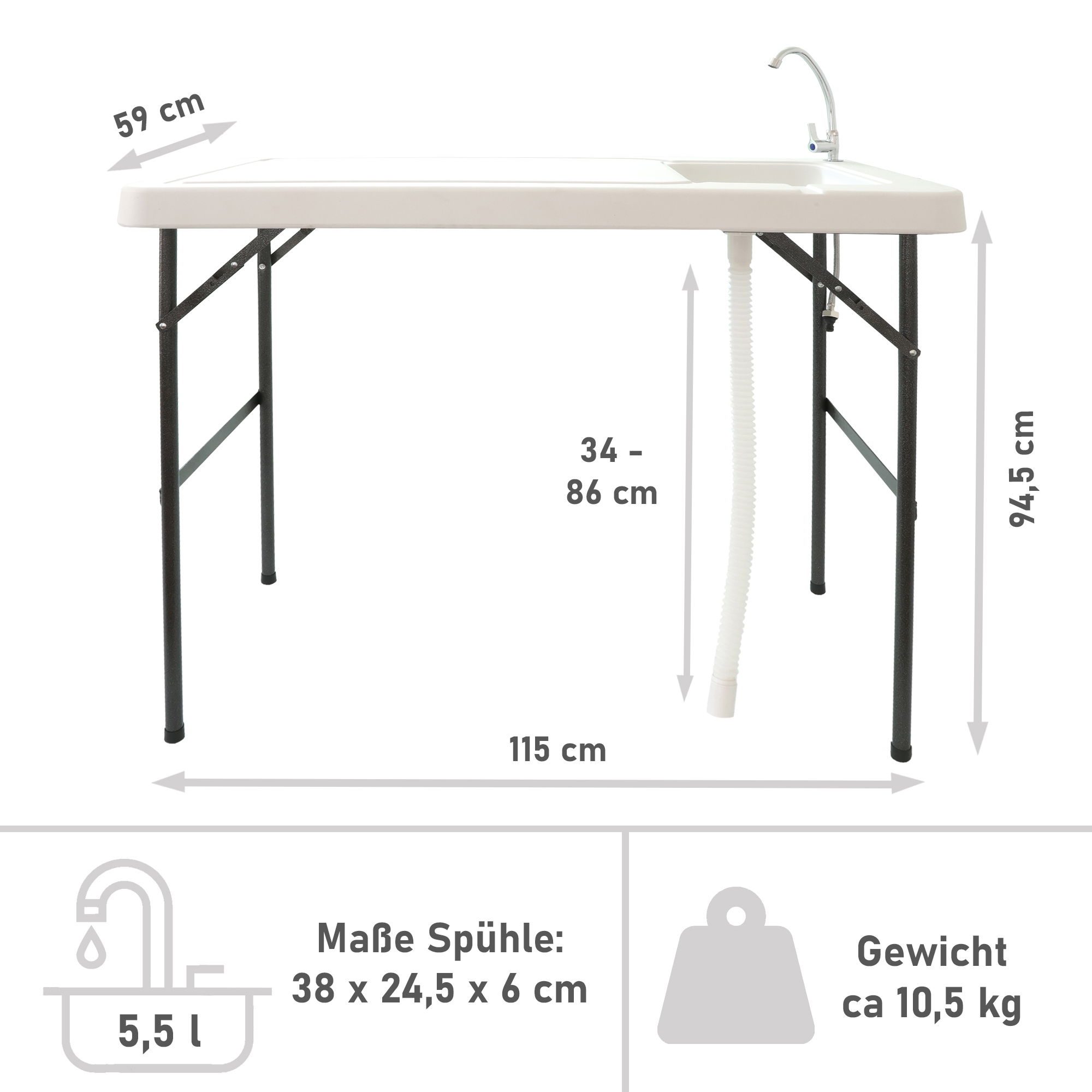 Klappbarer Filetiertisch, Camping Spüle mit Wasserhahn und großer Arbeitsfläche BL115