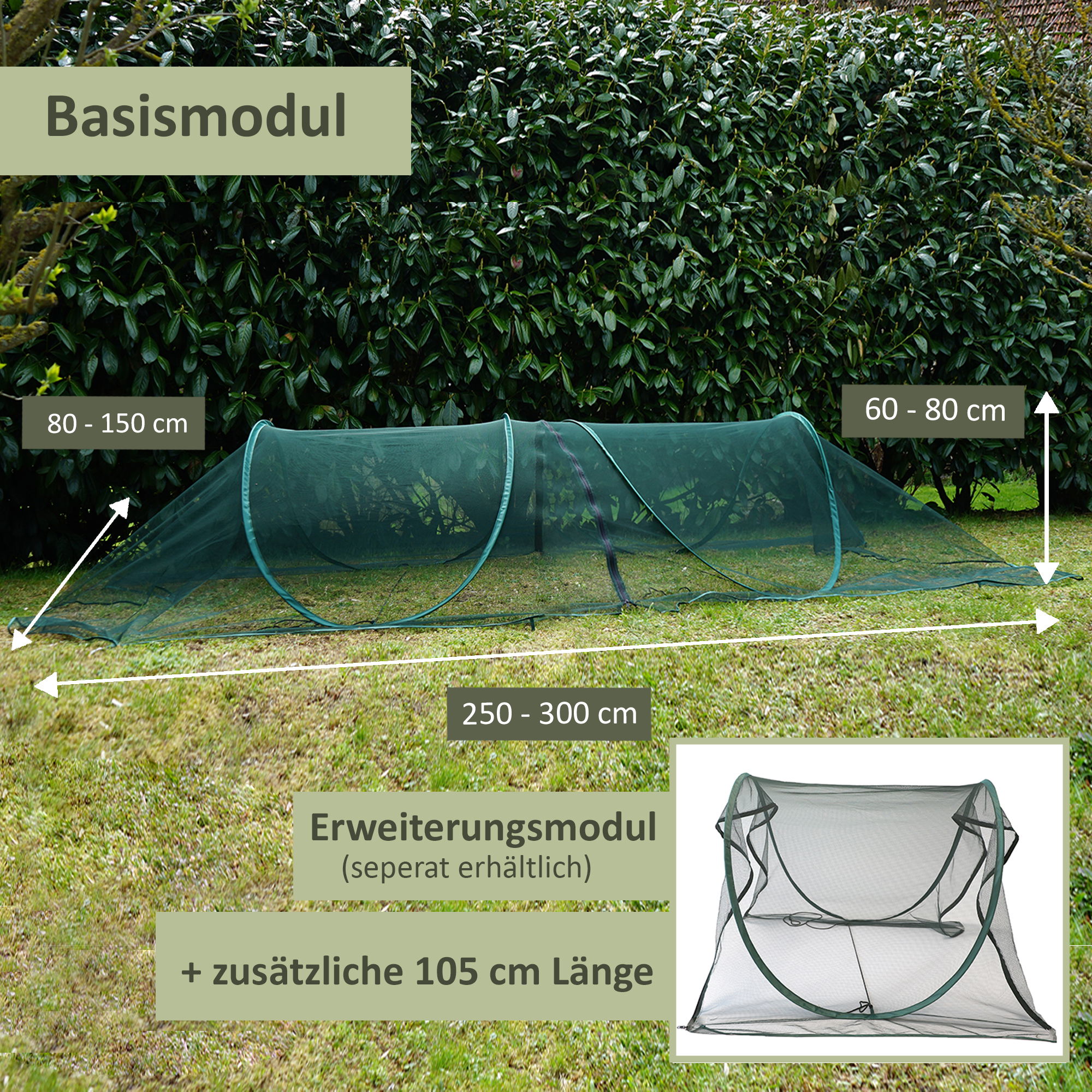 Erweiterung für Pflanztunnel aus grünem Netzmaterial, Gartentunnel, Vogelschutznetz NA168