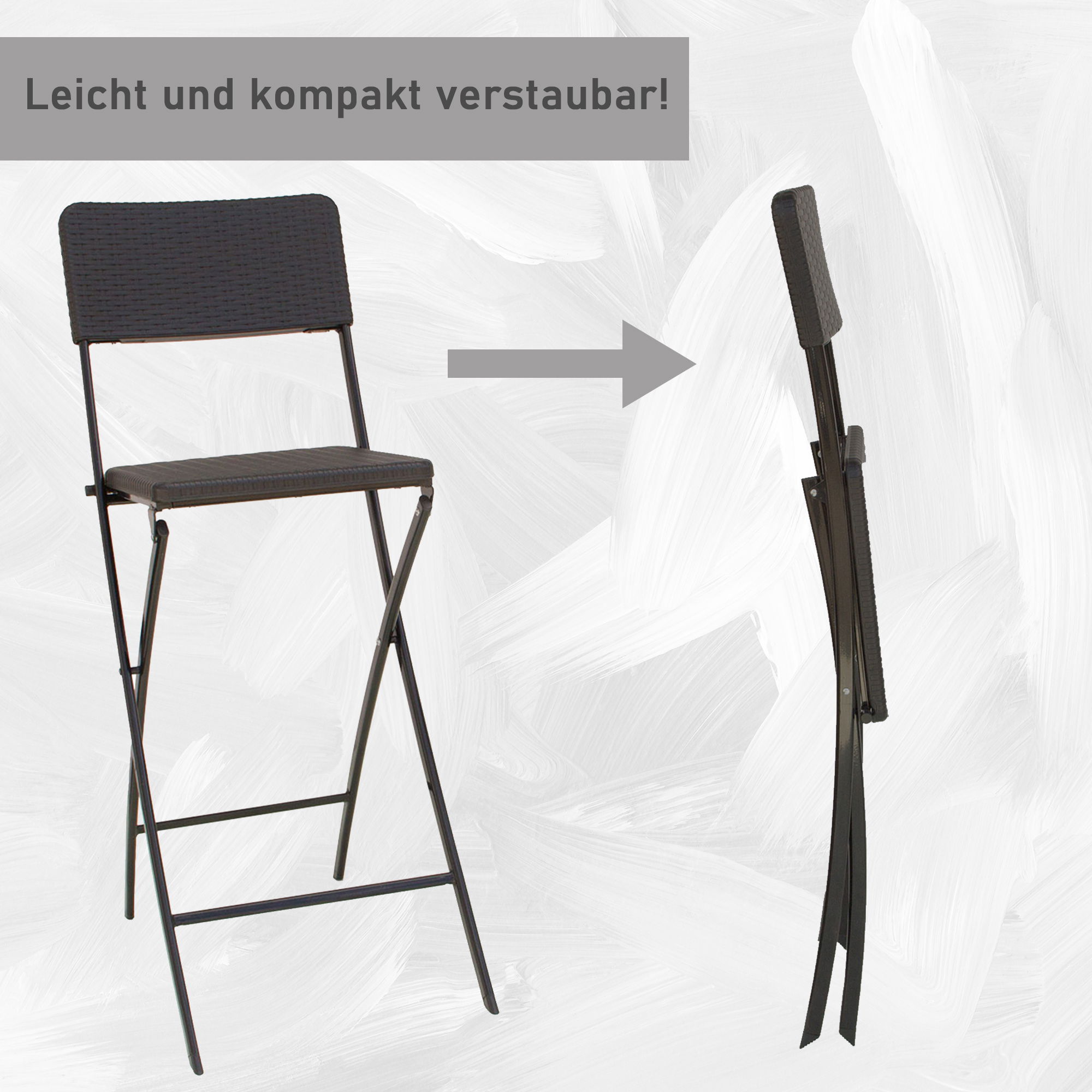 Barhocker mit Lehne, klappbare Barstühle als 2er Set, Küchenhocker Sitzfläche in Rattanoptik TB008