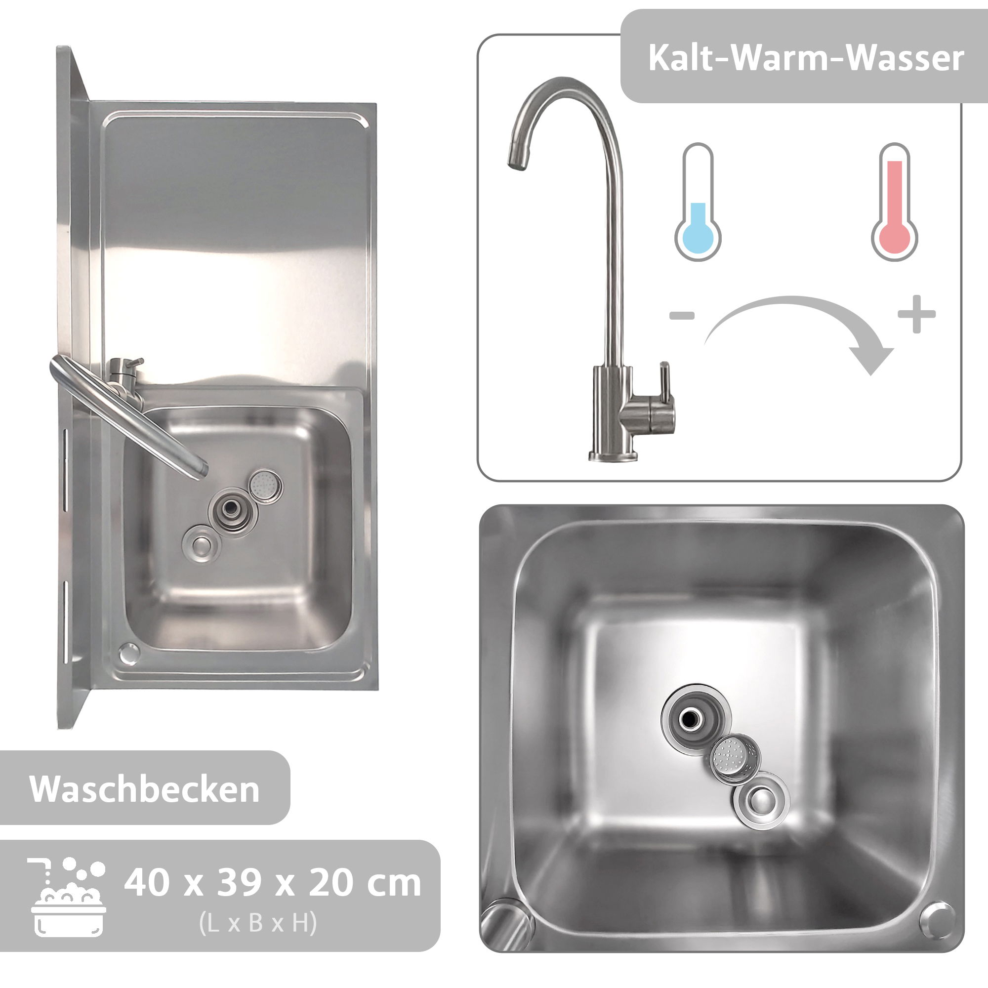 Spültisch freistehend, Wasserhahn mit Kalt Warm Anschluss, Spülbecken Größe L NA221 Spültisch freistehend, Wasserhahn mit Kalt Warm Anschluss, Spülbecken Größe L NA221