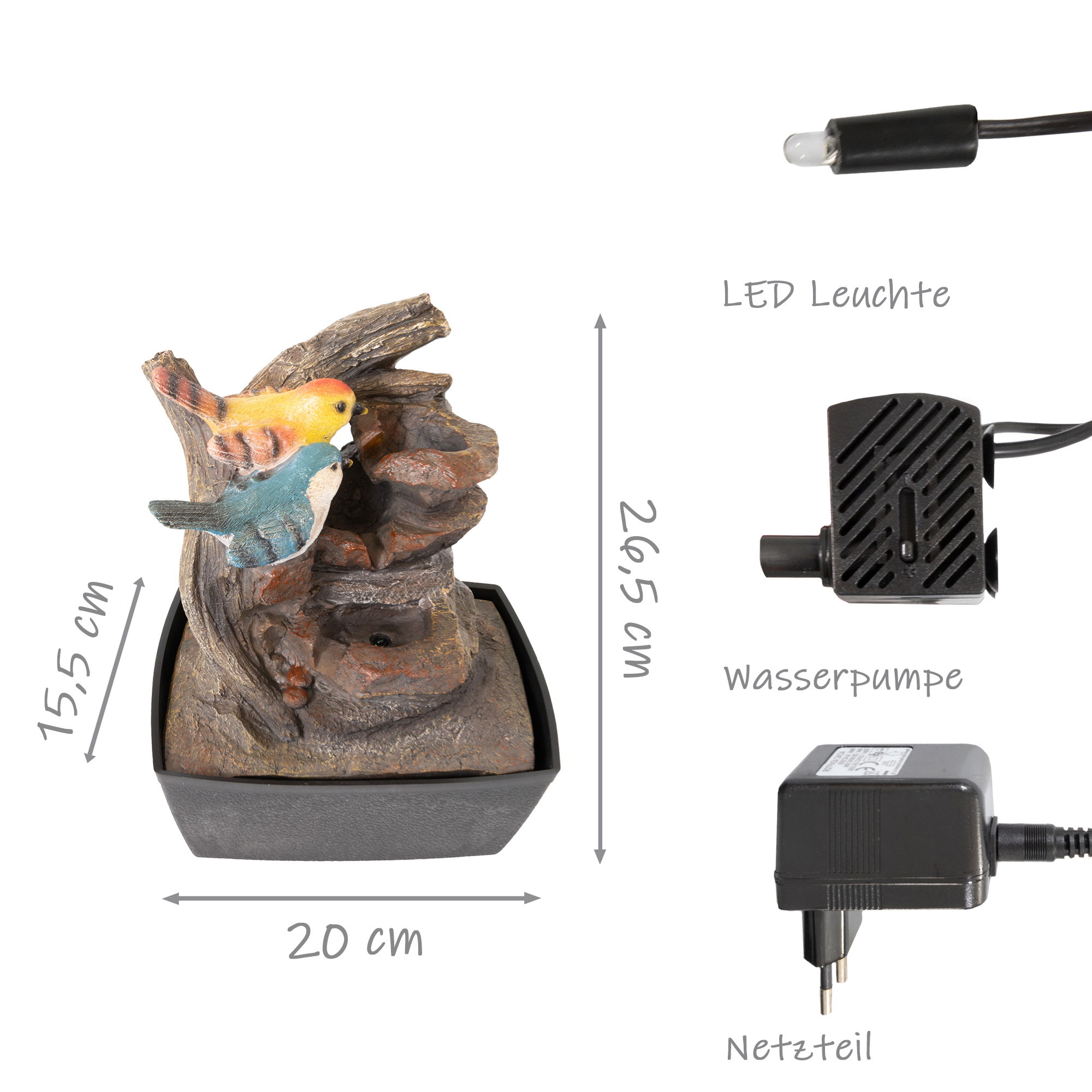 Zimmerbrunnen mit LED-Beleuchtung, Dekobrunnen “Vögel” für die Wohnung NA197