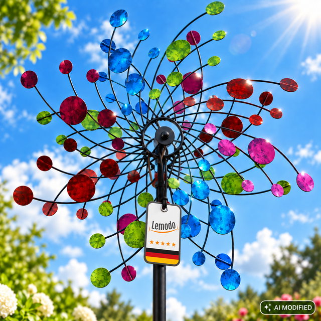 Windrad Garten Farbenwirbel aus Metall mit 2 Propellern, 232 cm