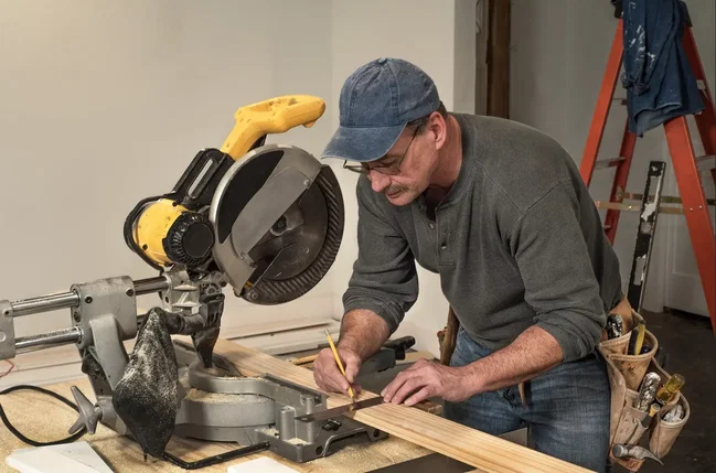 rollenbock handwerker an der kappsäge