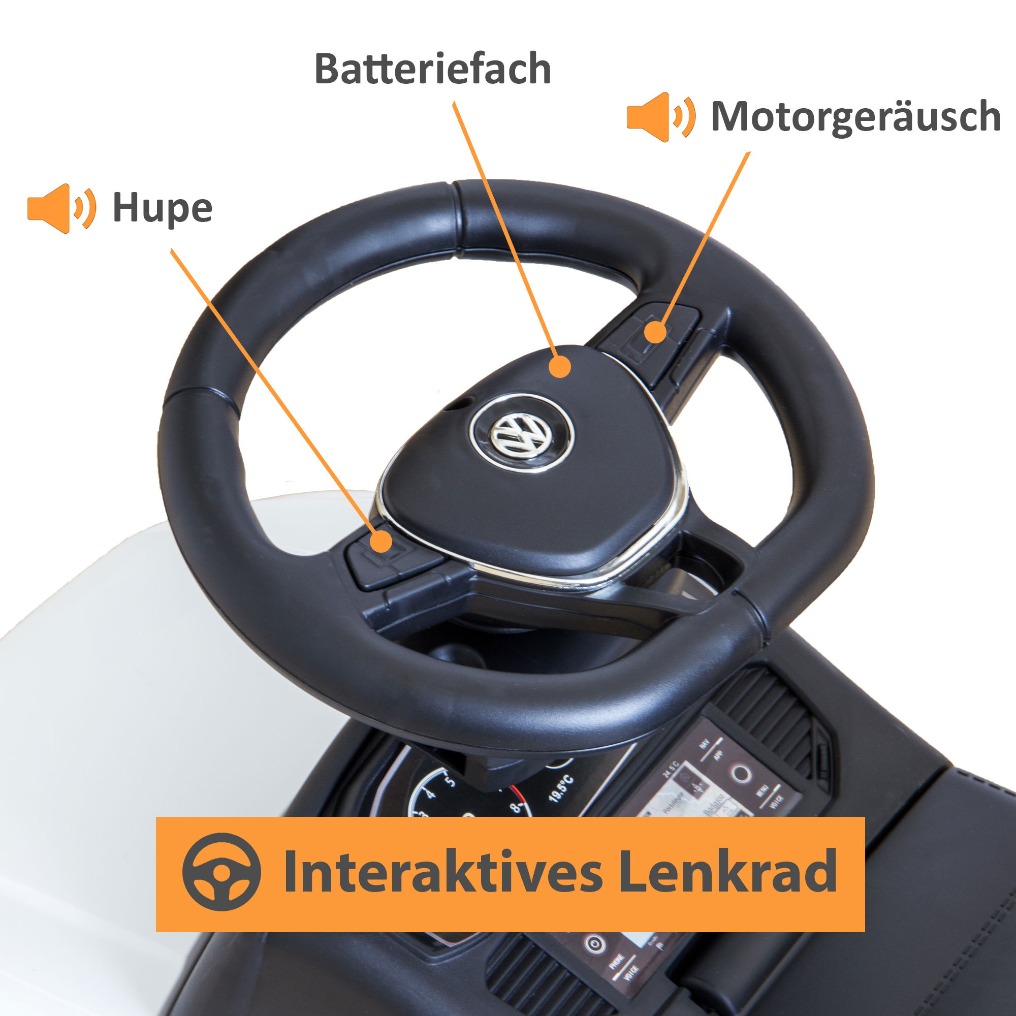 VW Rutschauto in weiß mit Schiebestange, Rutschfahrzeug ab 1 Jahr, Rutscherfahrzeug mit Sicherheitsbügel PT001_W