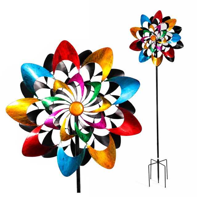 Windrad Garten Kaleido, buntes Metall Windspiel mit Erdspieß